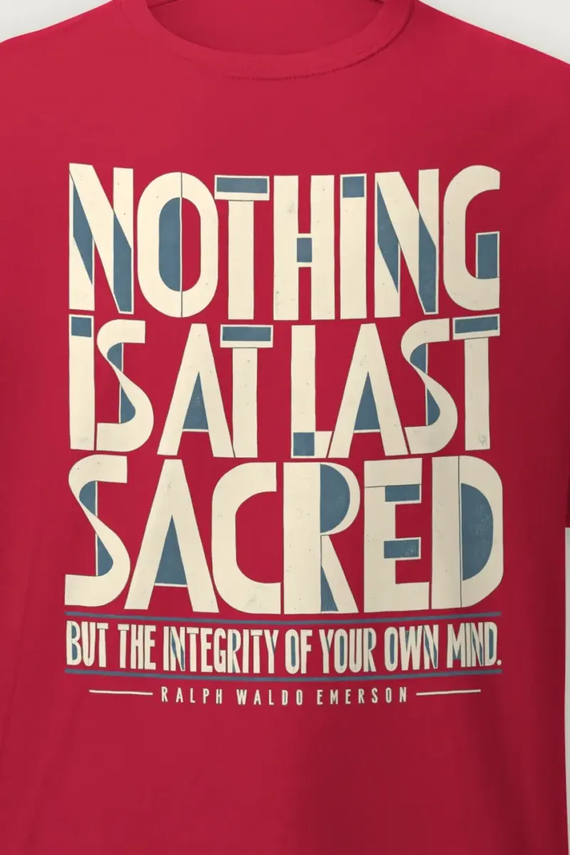 "Nothing Is at Last Sacred" Heavyweight Unisex Crewneck T-shirt - the graphic up close