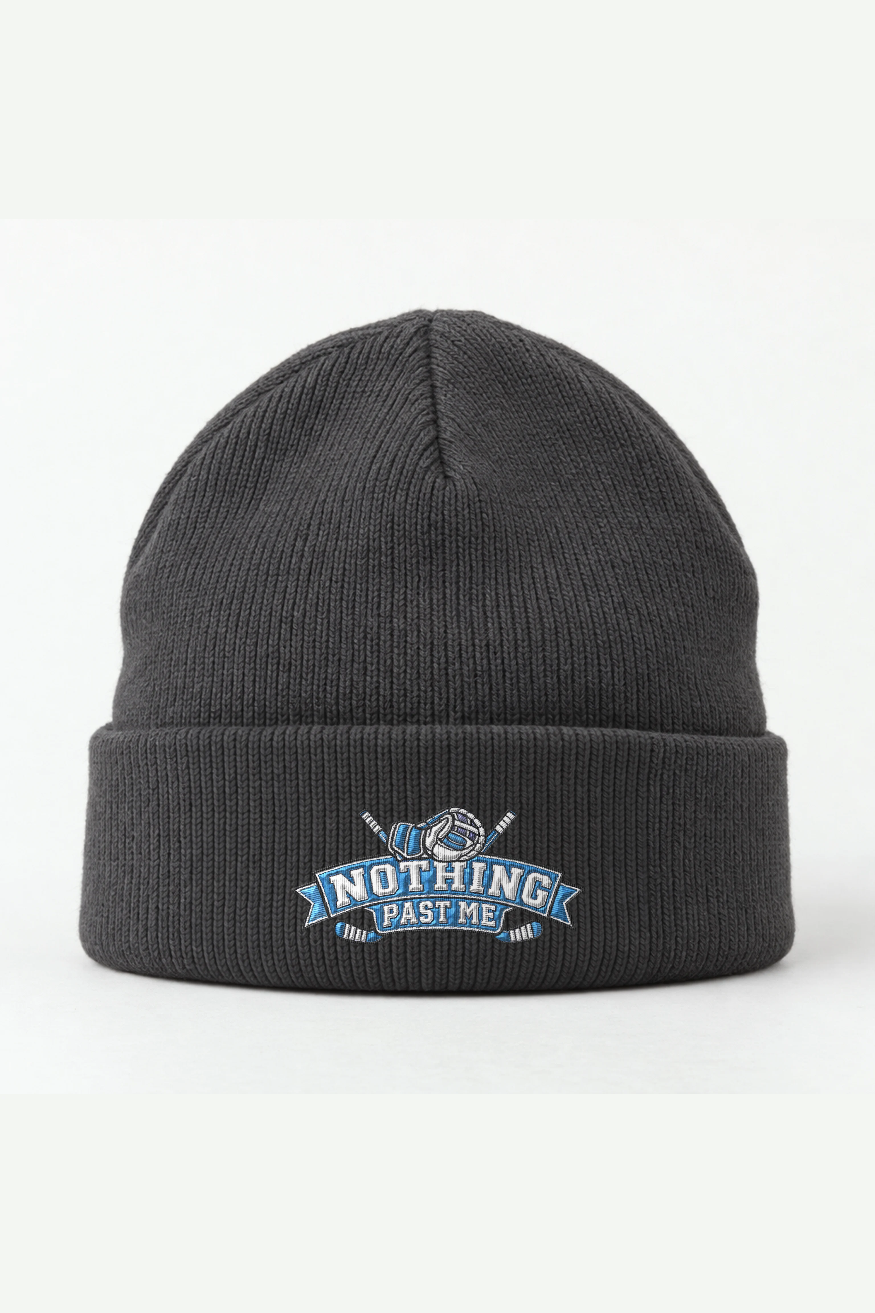 "Nothing Past Me Goalie" Cuffed Beanie · Embroidered