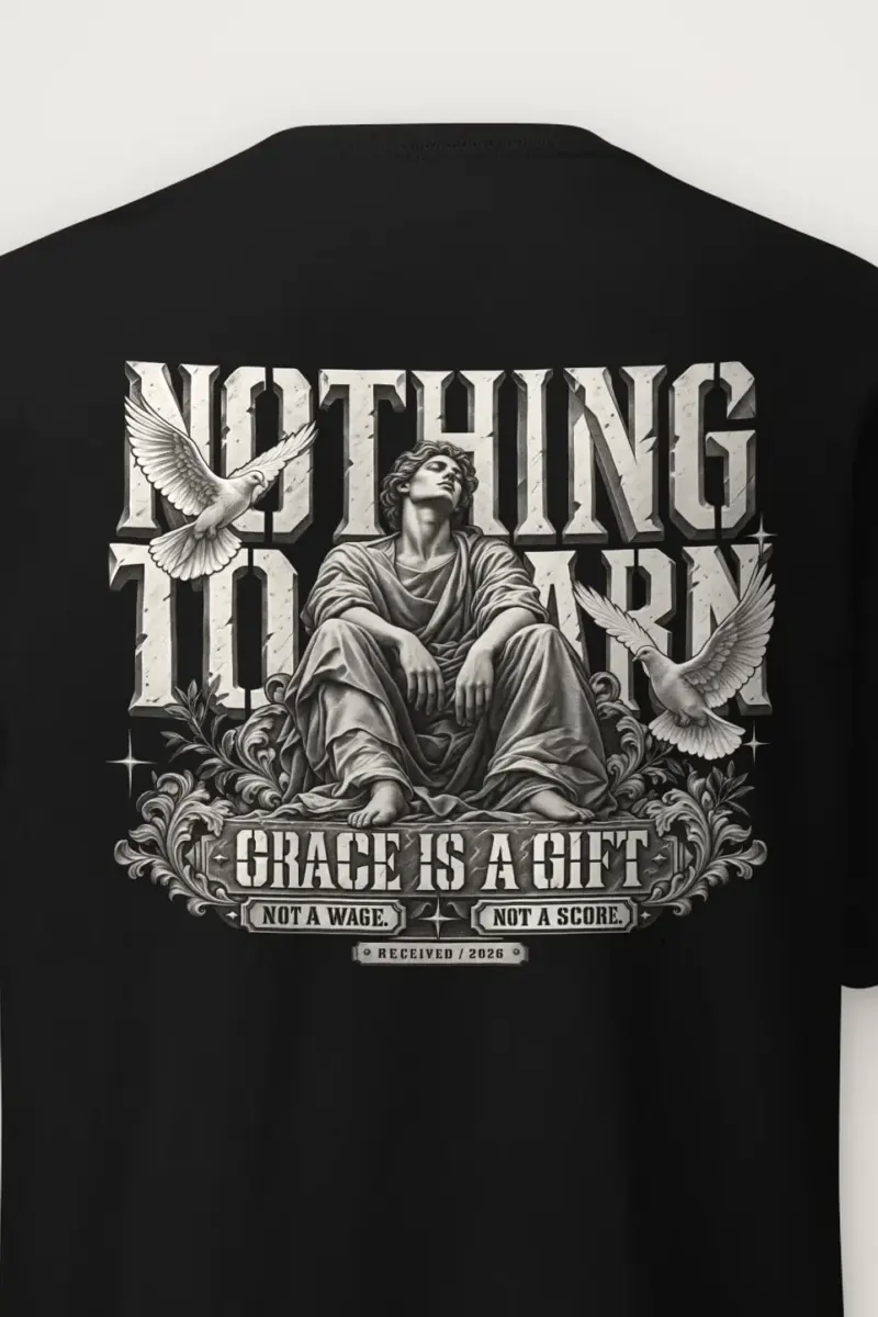 "Nothing to Earn Grace" Heavyweight Unisex Crewneck T-shirt - the graphic up close