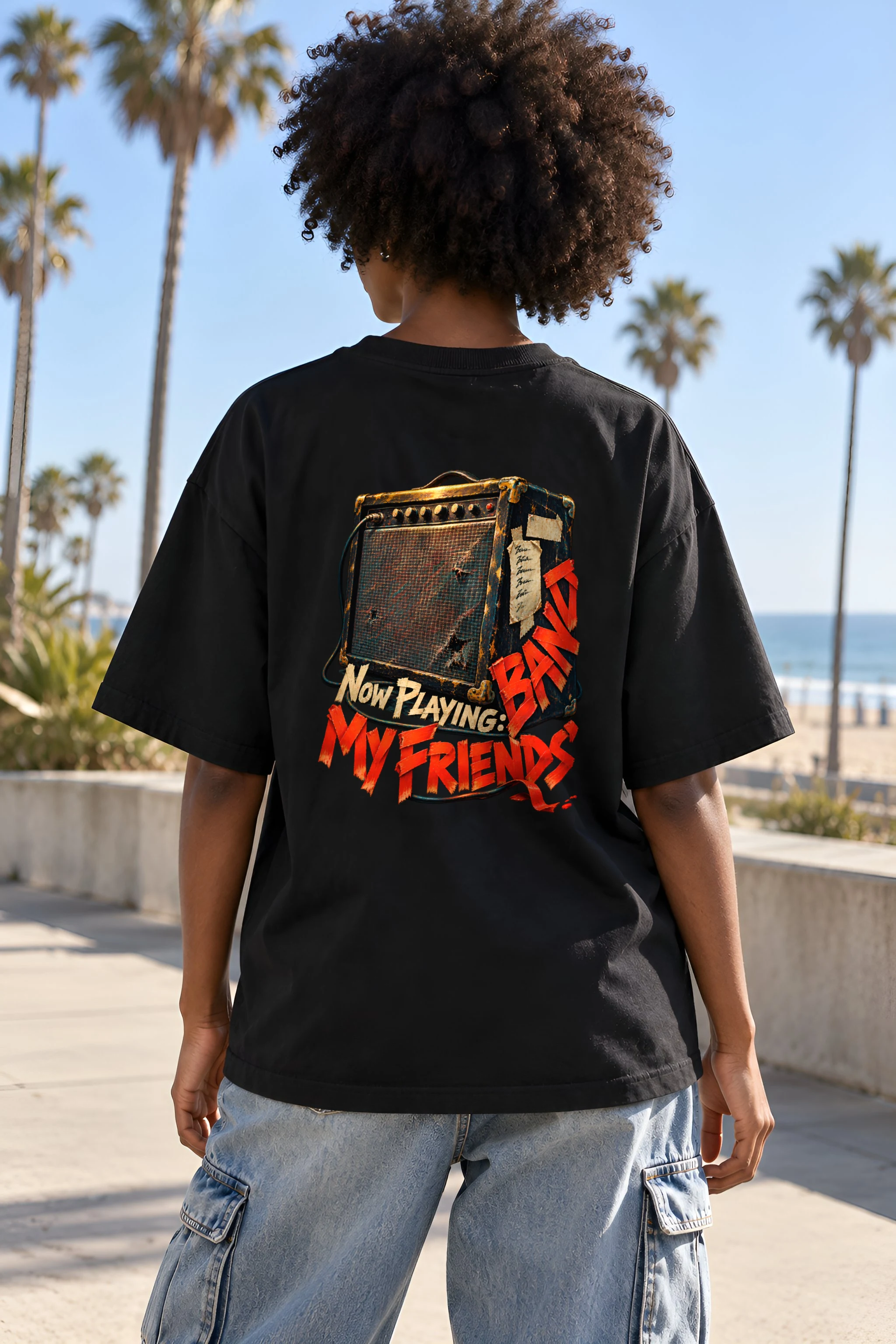 "Now Playing: My Friends' Band" Unisex Oversized Heavyweight Crewneck T-Shirt