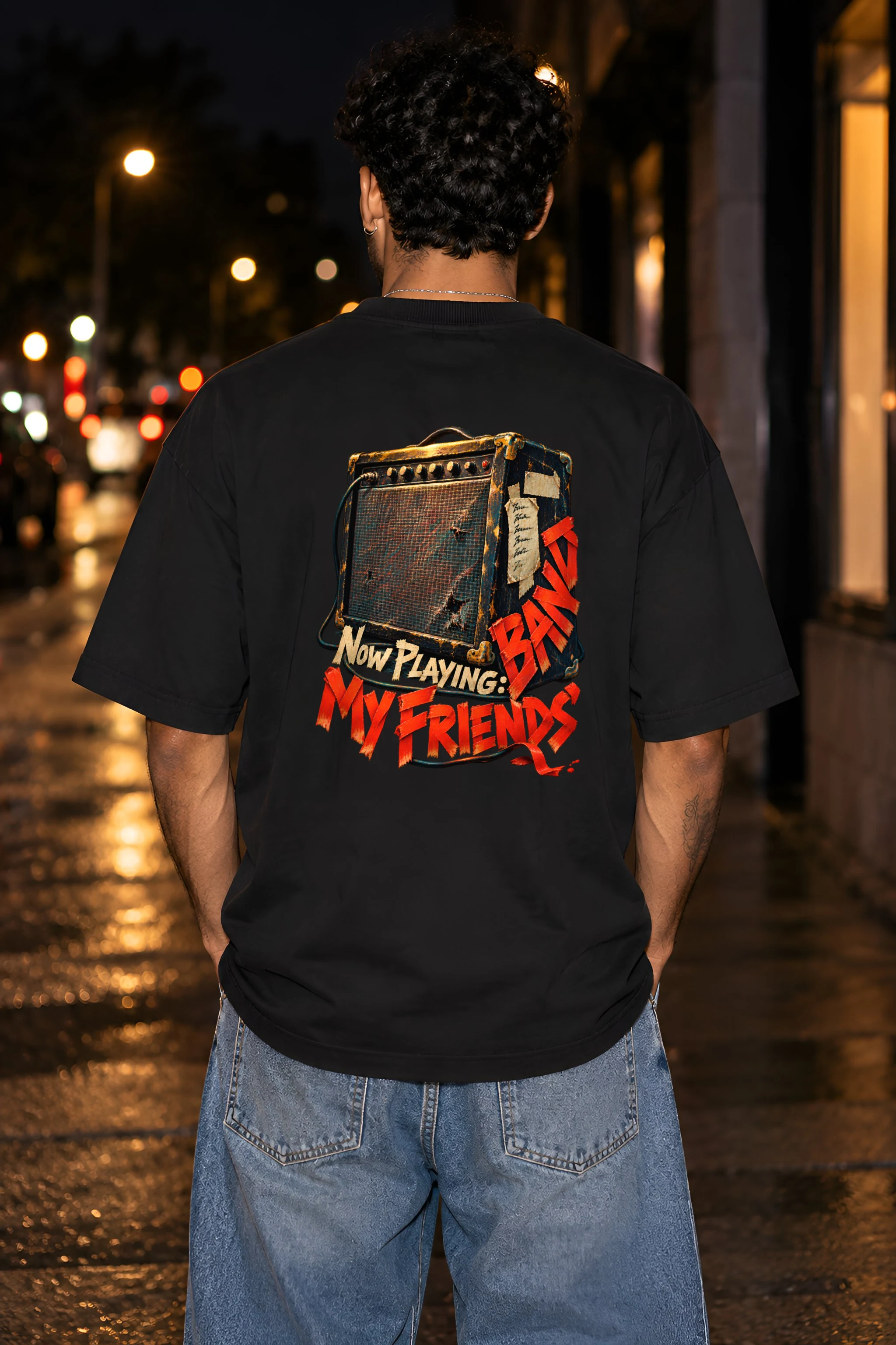 "Now Playing: My Friends' Band" Unisex Oversized Heavyweight Crewneck T-Shirt