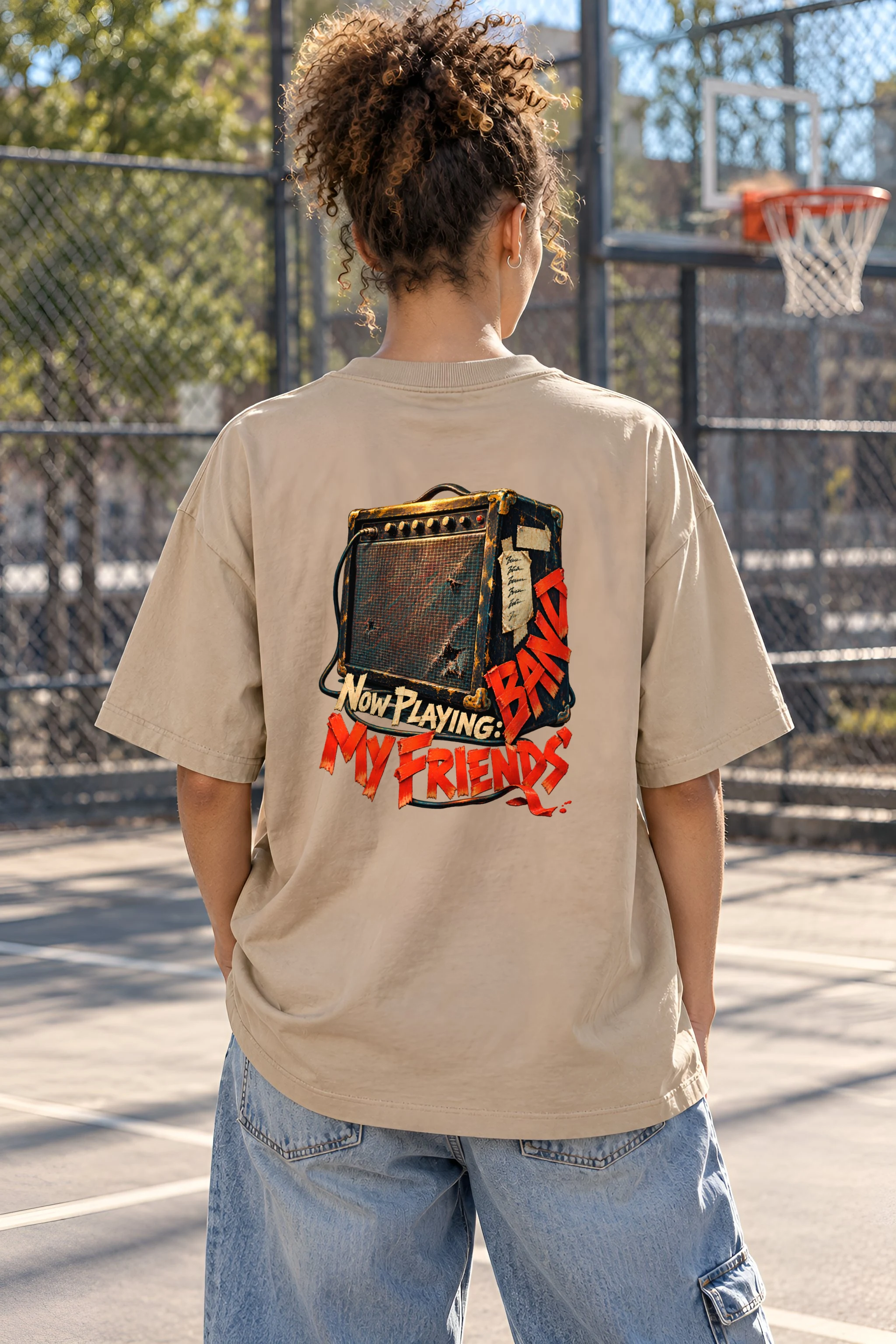 "Now Playing: My Friends' Band" Unisex Oversized Heavyweight Crewneck T-Shirt