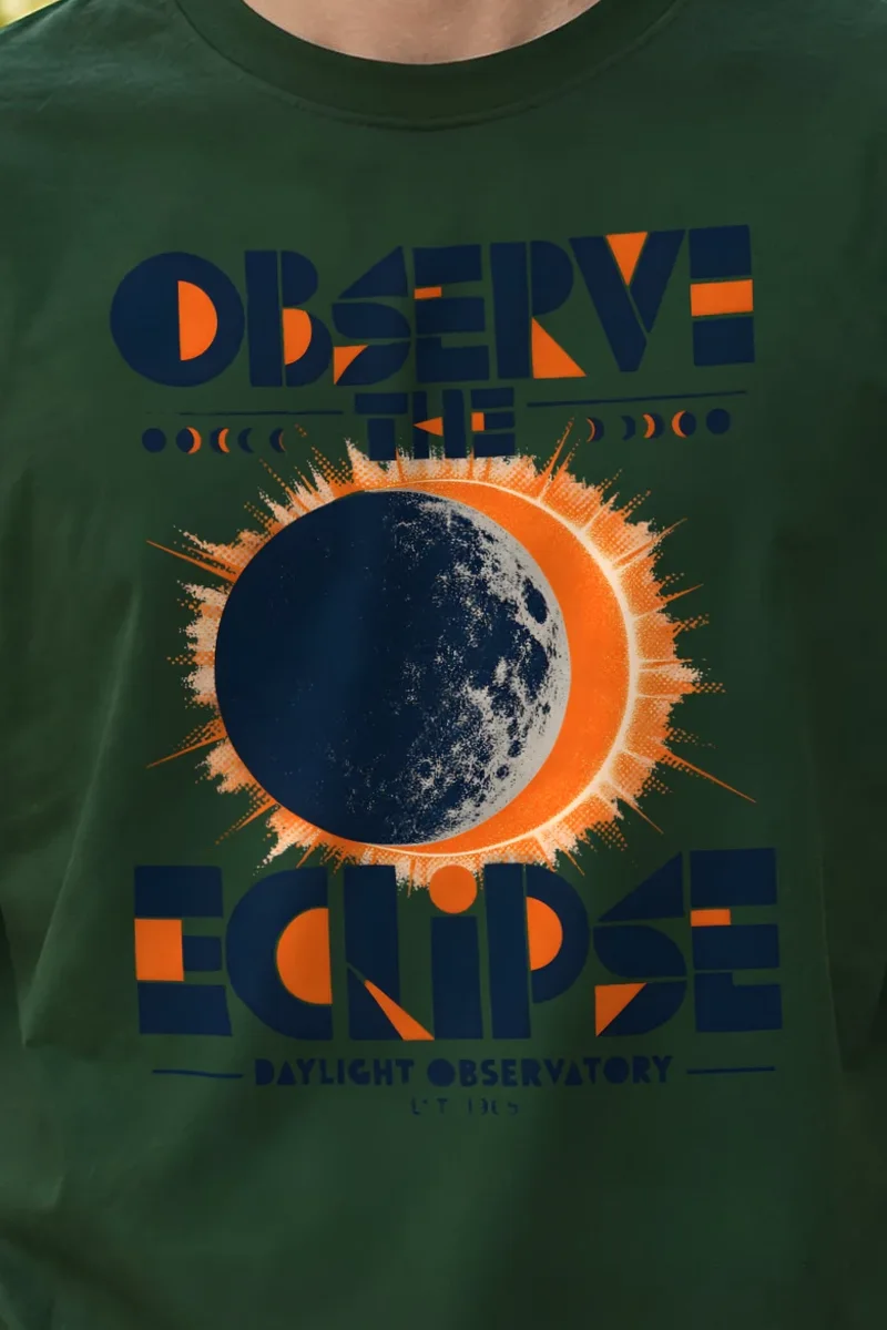"Observe the Eclipse" Heavyweight Unisex Crewneck T-shirt - the graphic up close
