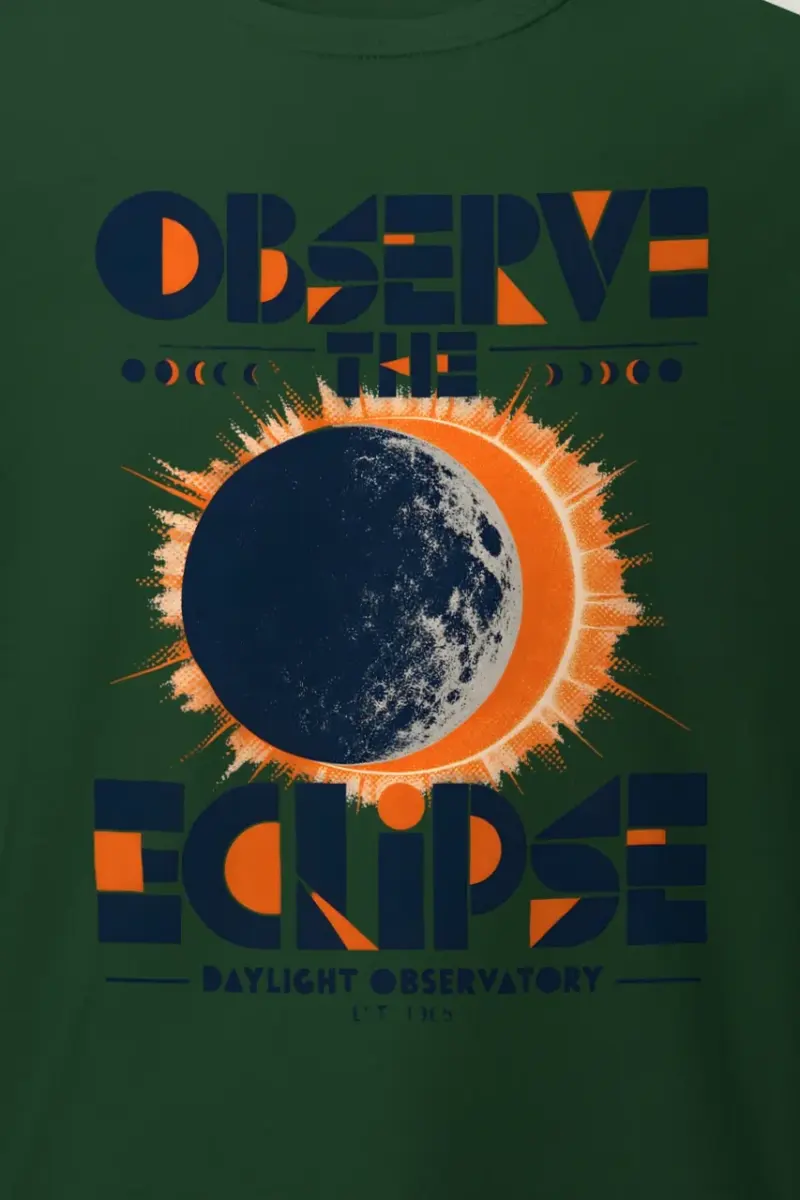"Observe the Eclipse" Heavyweight Unisex Crewneck T-shirt - the graphic up close