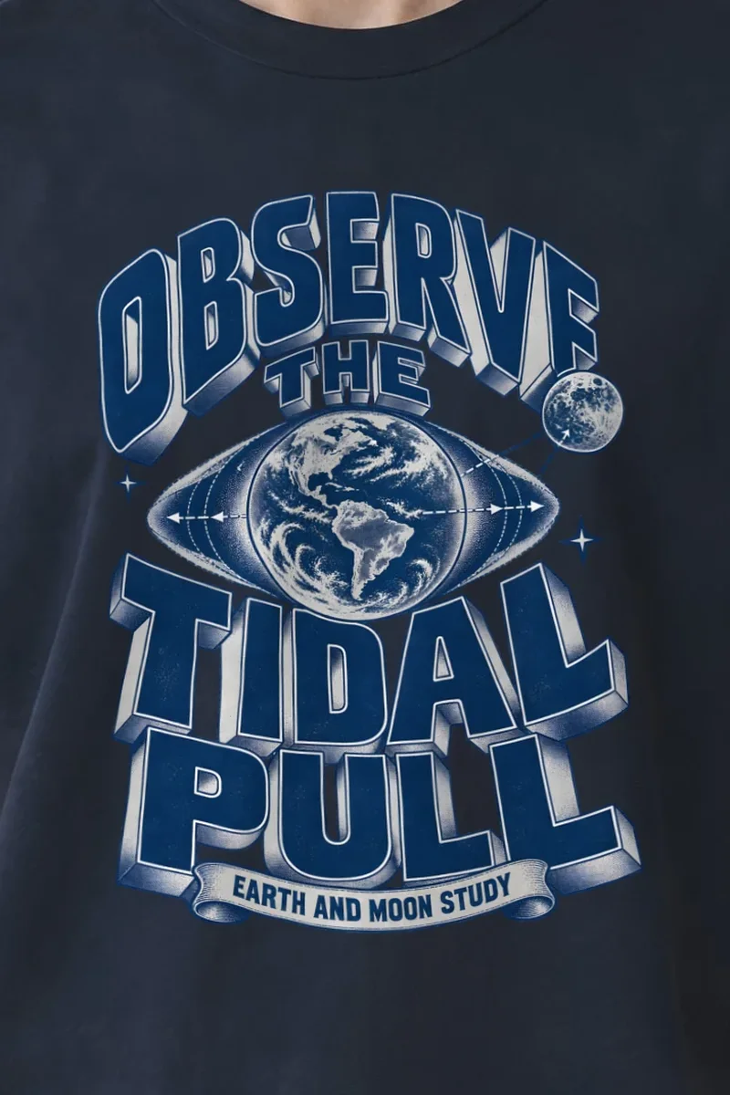 "Observe the Tidal Pull" Heavyweight Unisex Crewneck T-shirt - the graphic up close