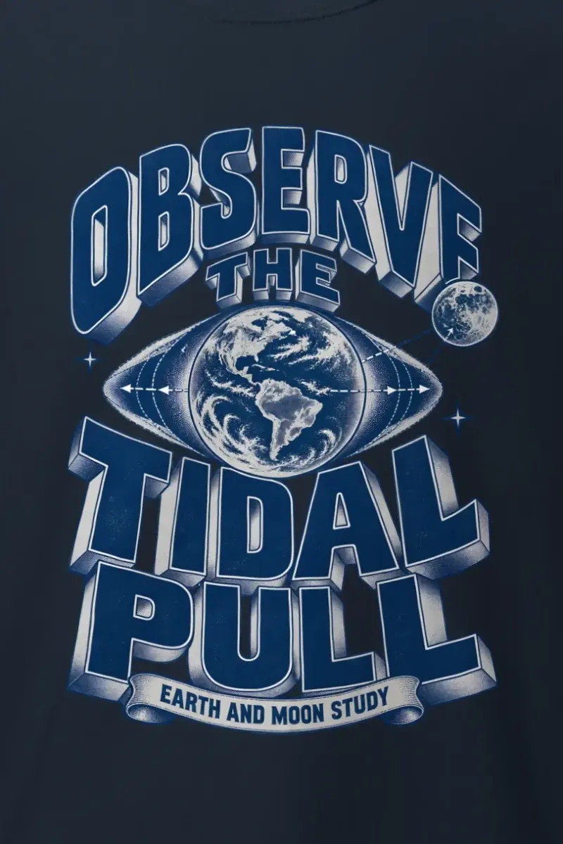 "Observe the Tidal Pull" Heavyweight Unisex Crewneck T-shirt - the graphic up close