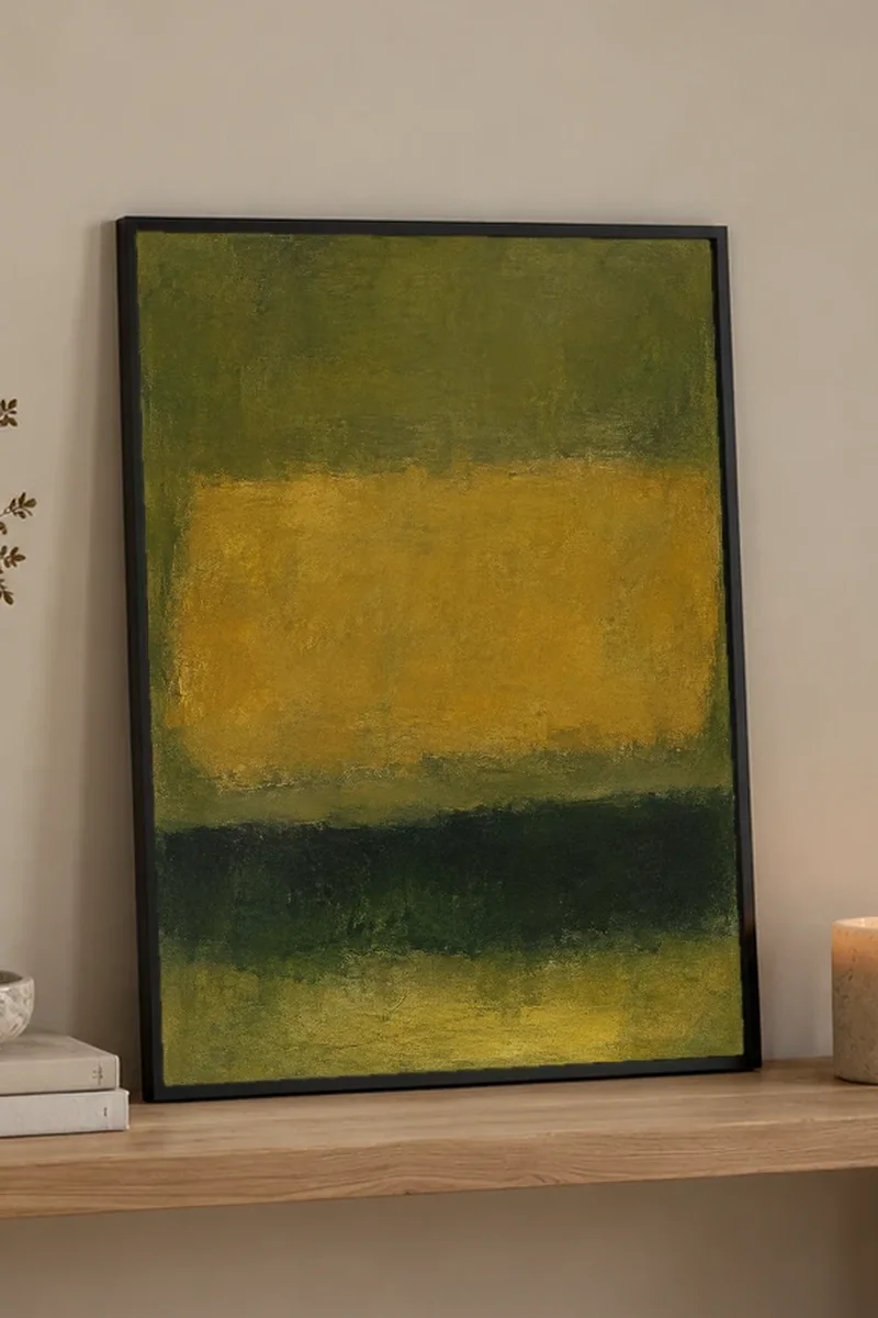 "Ochre and Olive Abstract" Premium Wooden Framed Poster - the graphic up close