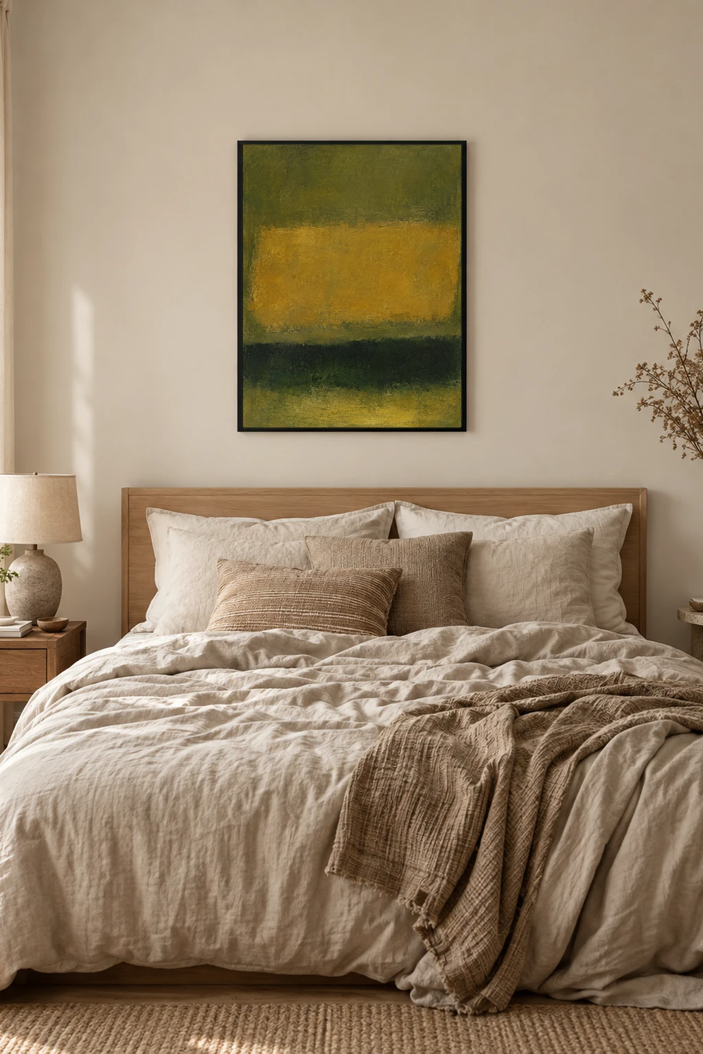"Ochre and Olive Abstract" Premium Wooden Framed Poster