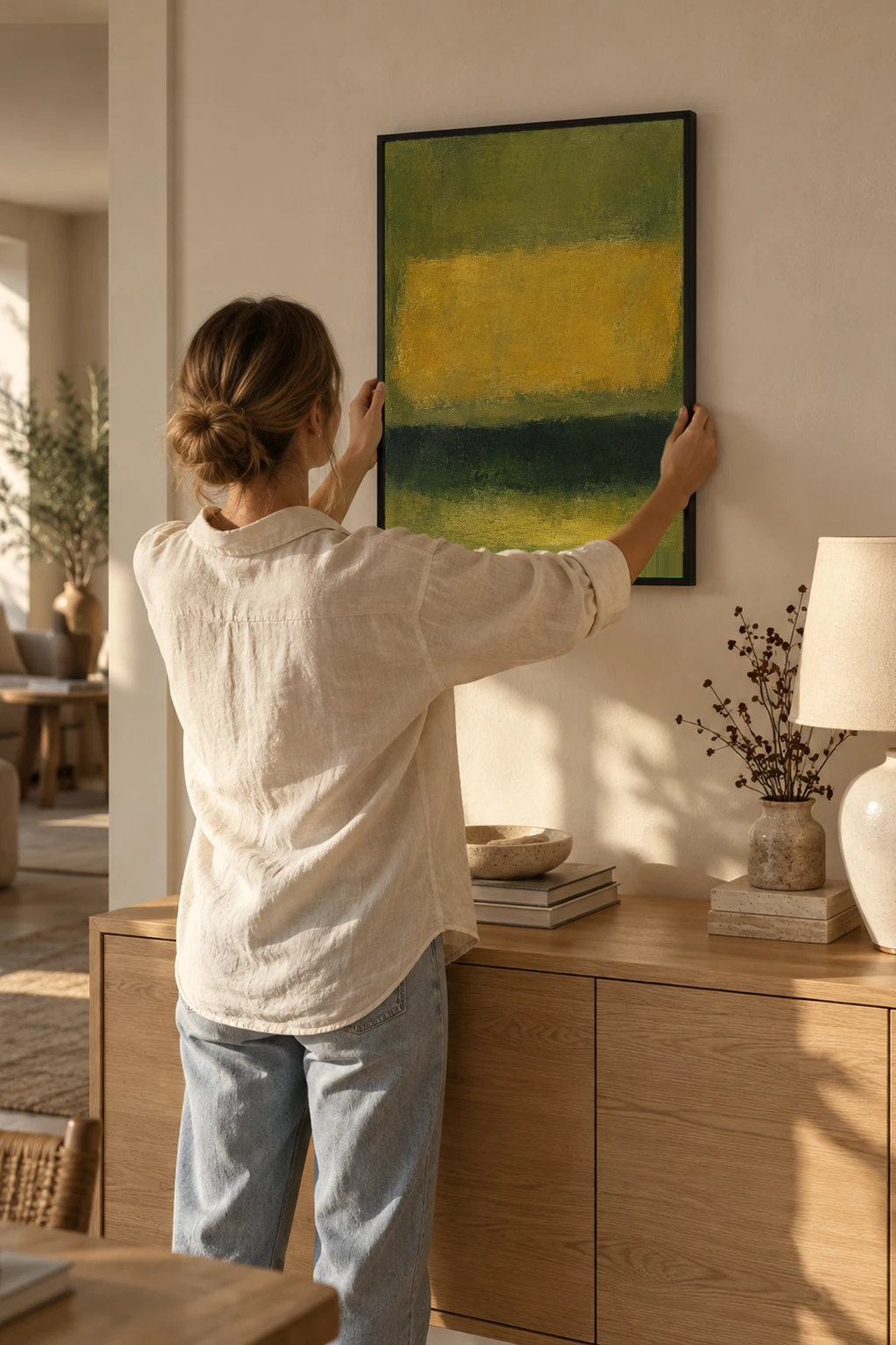 "Ochre and Olive Abstract" Premium Wooden Framed Poster