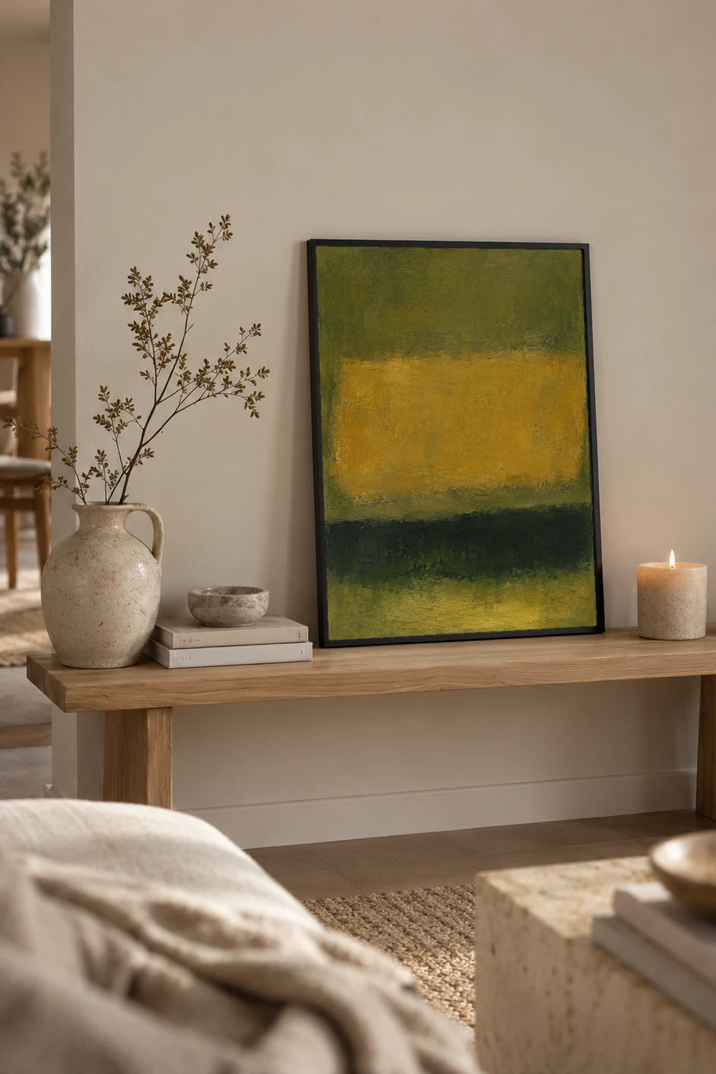 "Ochre and Olive Abstract" Premium Wooden Framed Poster