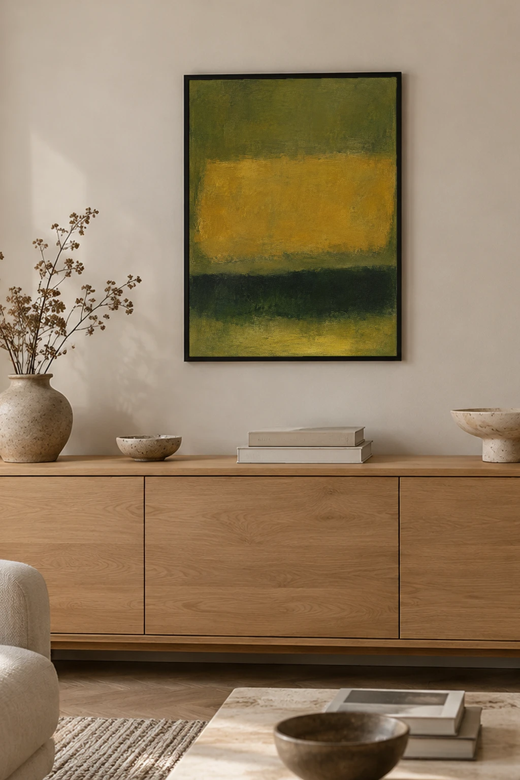 "Ochre and Olive Abstract" Premium Wooden Framed Poster