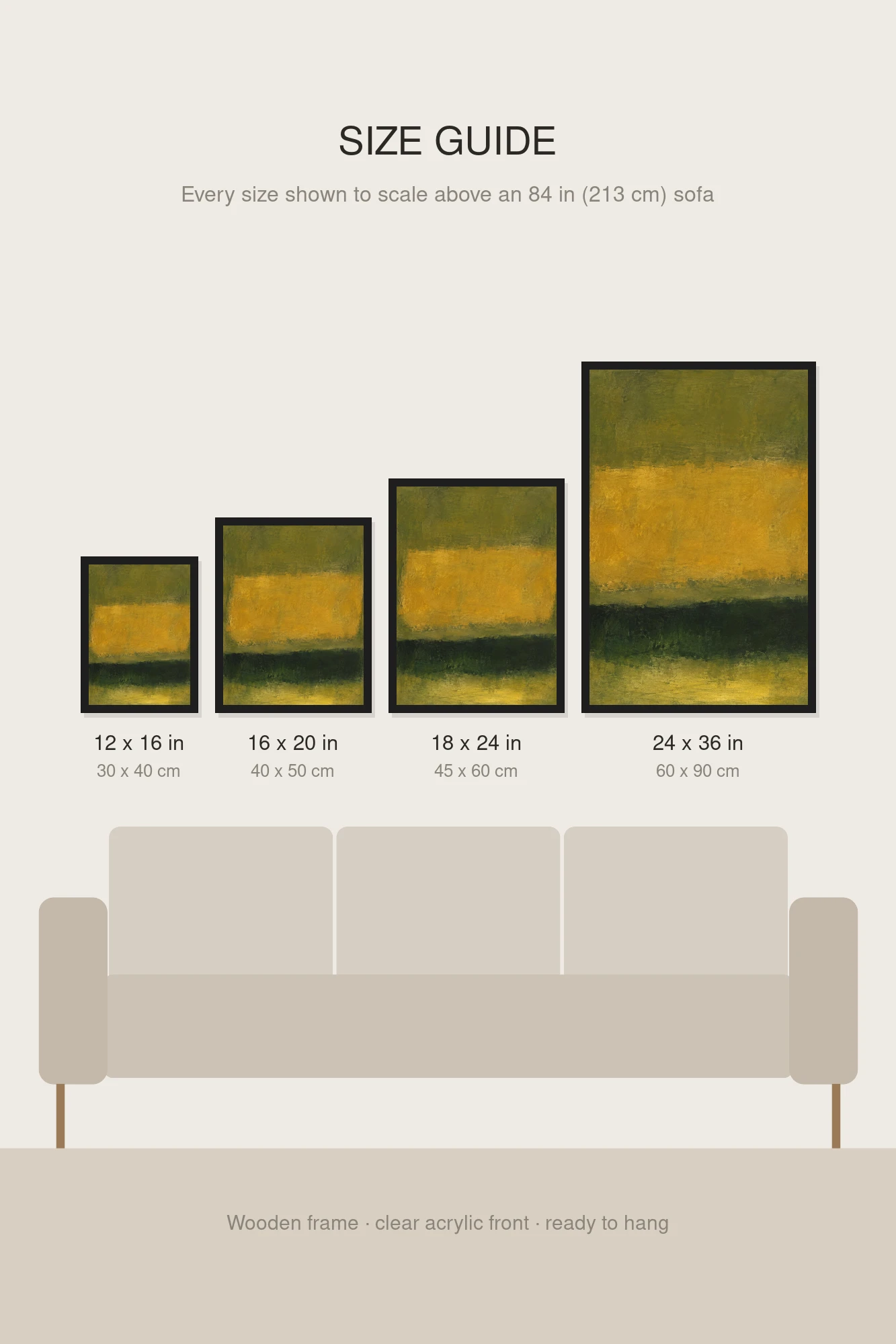 "Ochre and Olive Abstract" Premium Wooden Framed Poster