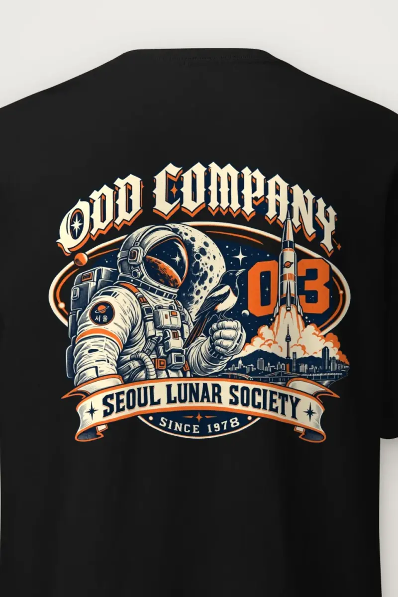 "Odd Company Lunar Society" Heavyweight Unisex Crewneck T-shirt - the graphic up close