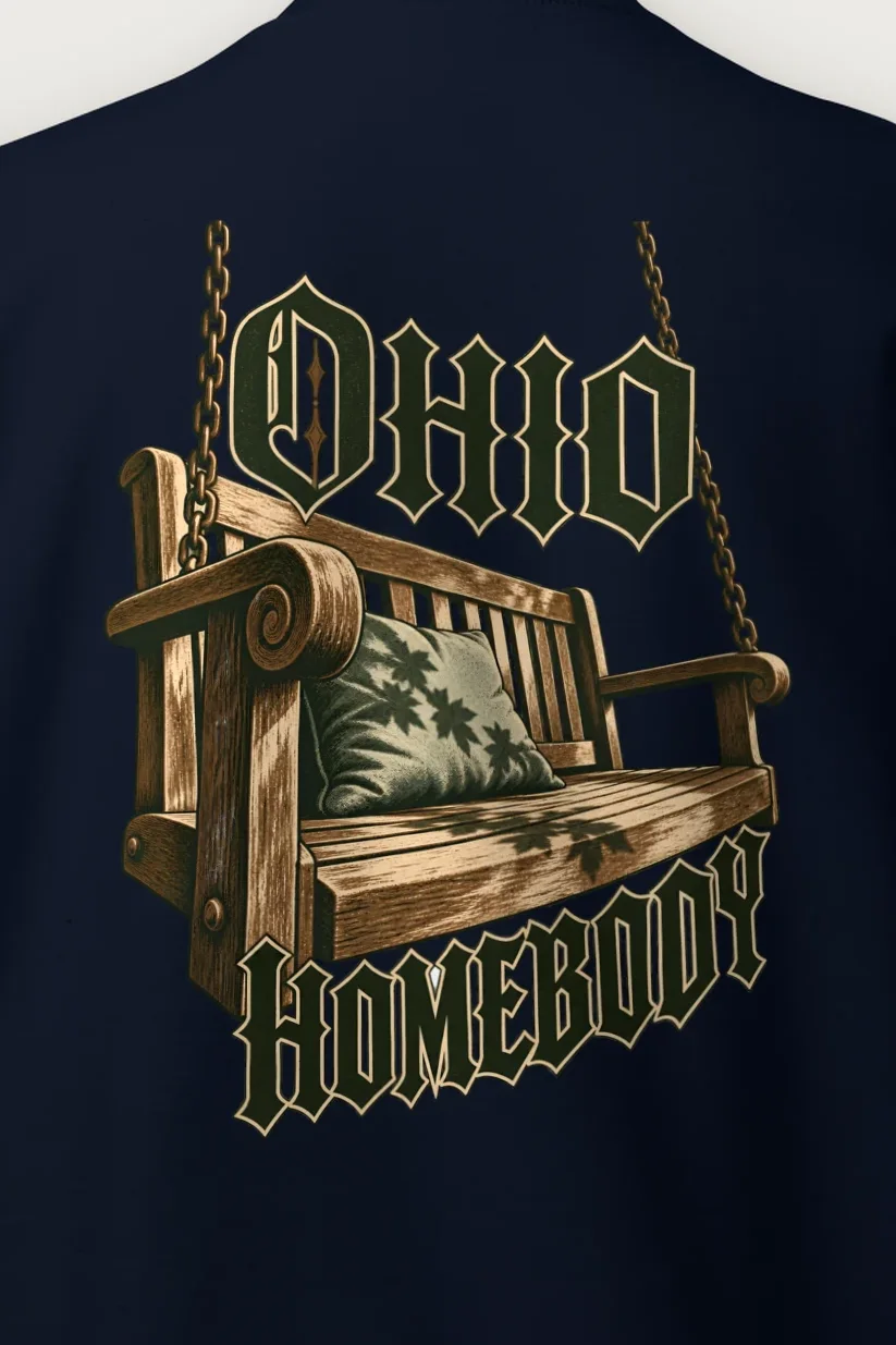 "Ohio Homebody Porch Swing" Heavy Blend Unisex Crewneck Sweatshirt - the graphic up close