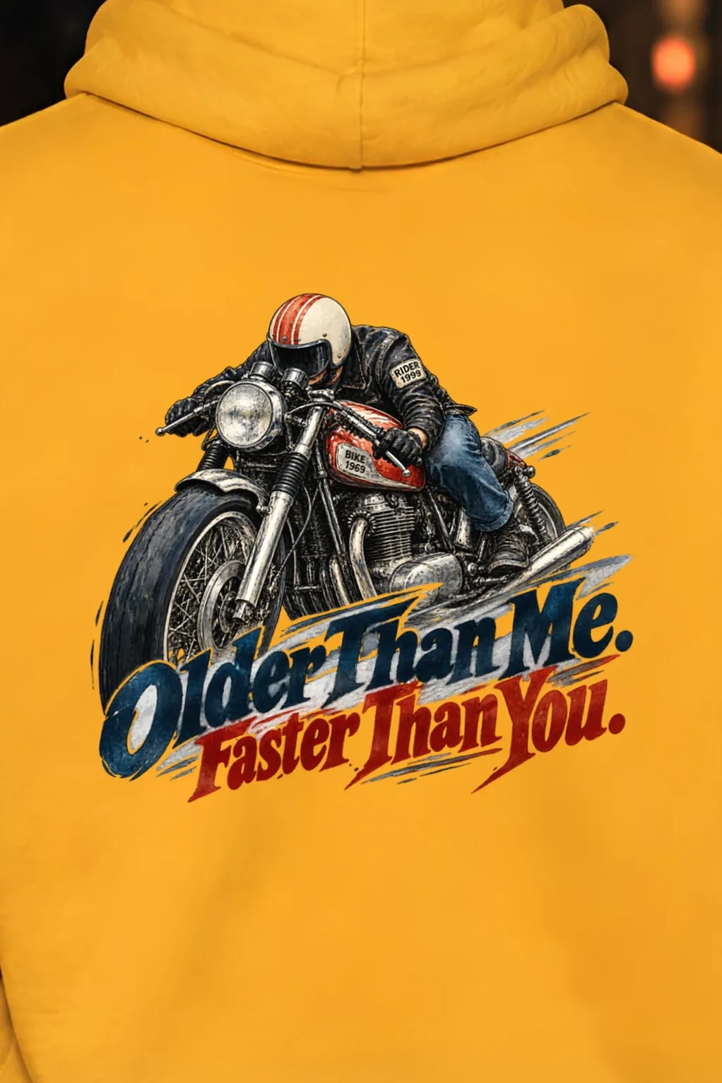 "Older Than Me Faster Than You" Heavy Blend Unisex Pullover Hoodie - the graphic up close