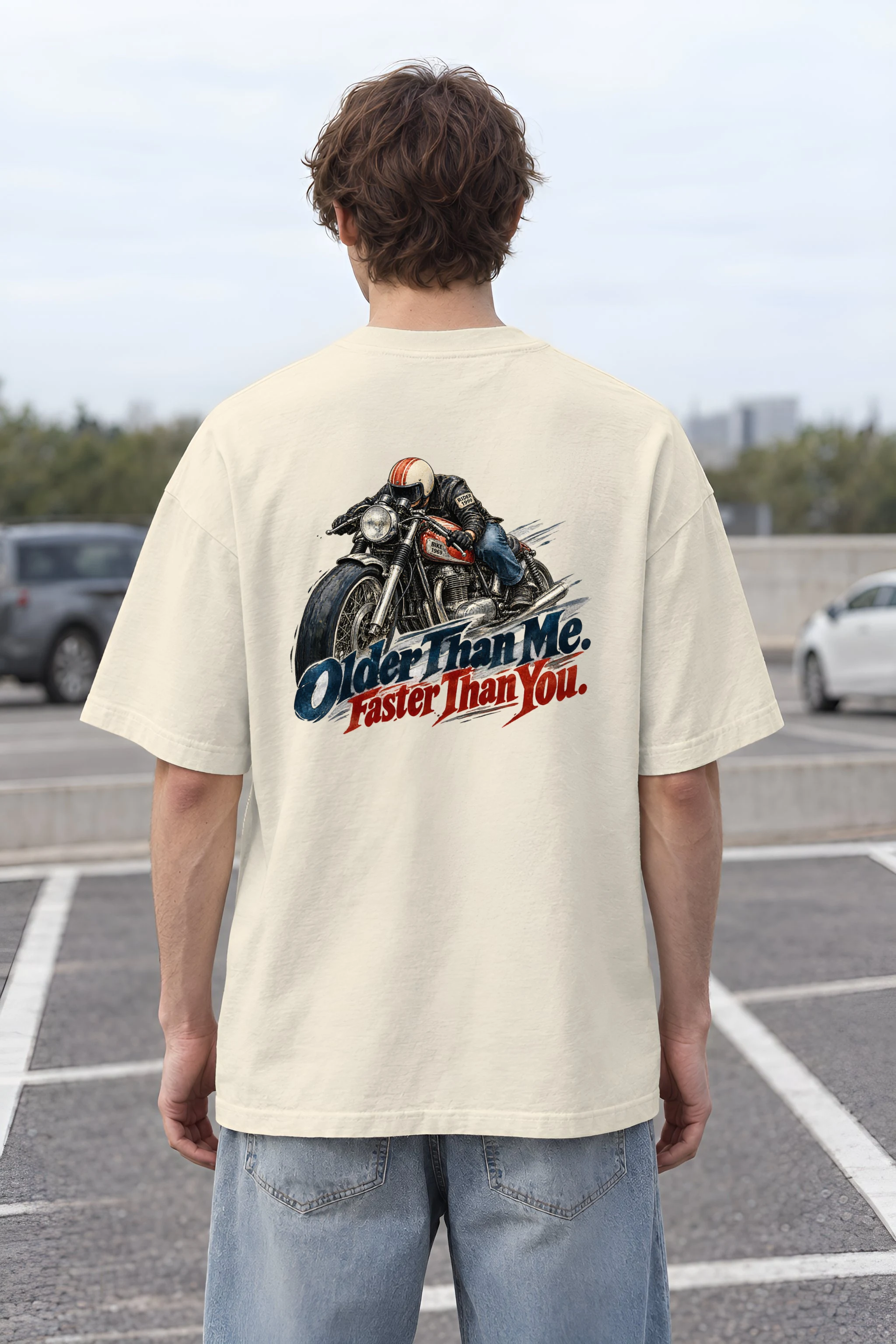 "Older Than Me Faster Than You" Unisex Oversized Heavyweight Crewneck T-Shirt