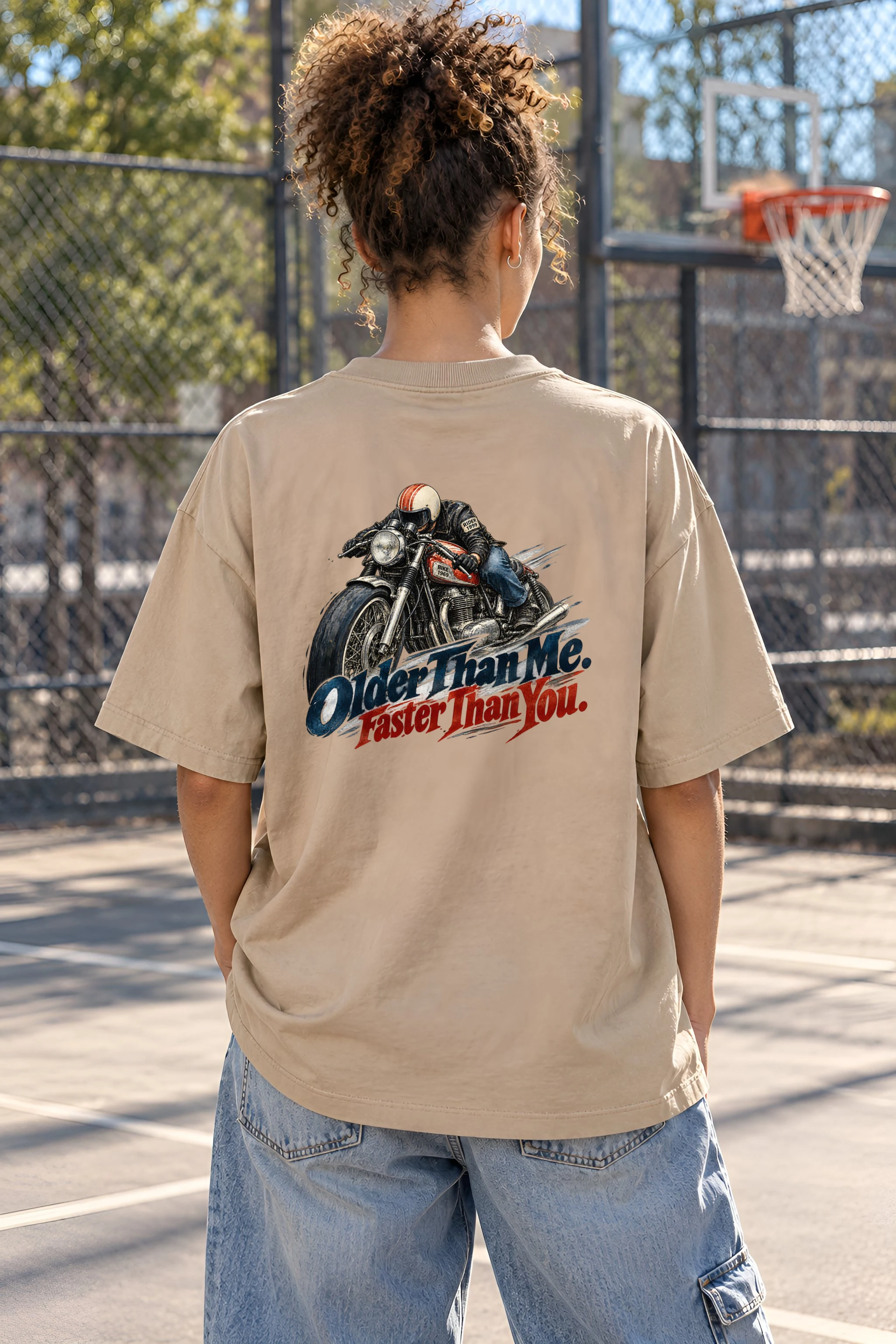 "Older Than Me Faster Than You" Unisex Oversized Heavyweight Crewneck T-Shirt