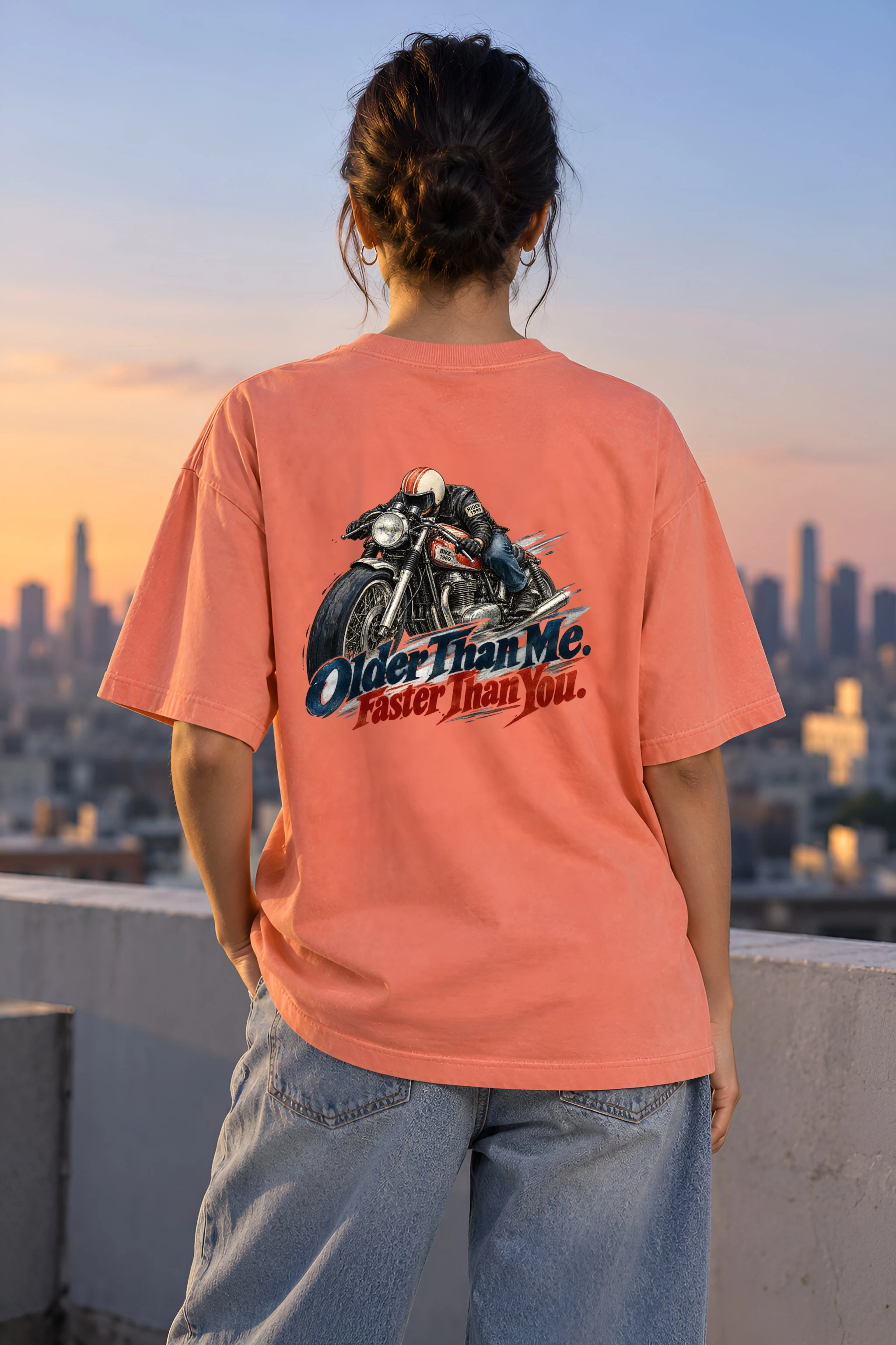 "Older Than Me Faster Than You" Unisex Oversized Heavyweight Crewneck T-Shirt