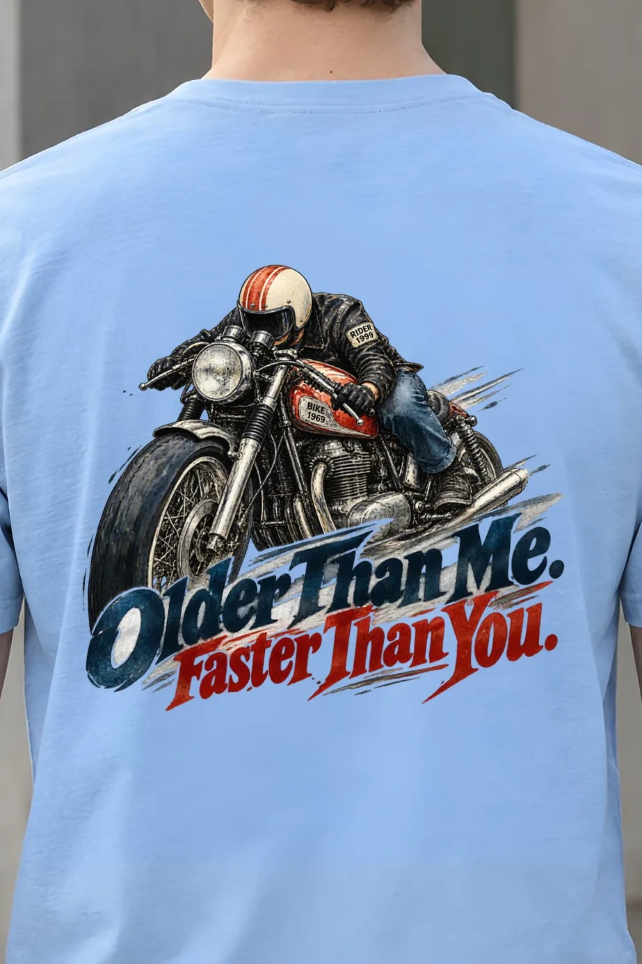 "Older Than Me Vintage Rider" Heavyweight Unisex Crewneck T-shirt - the graphic up close