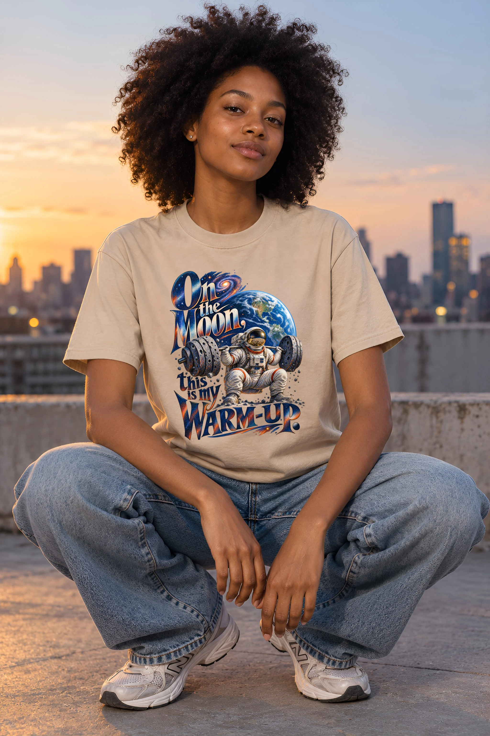 "On the Moon Warm-Up" Heavyweight Unisex Crewneck T-shirt