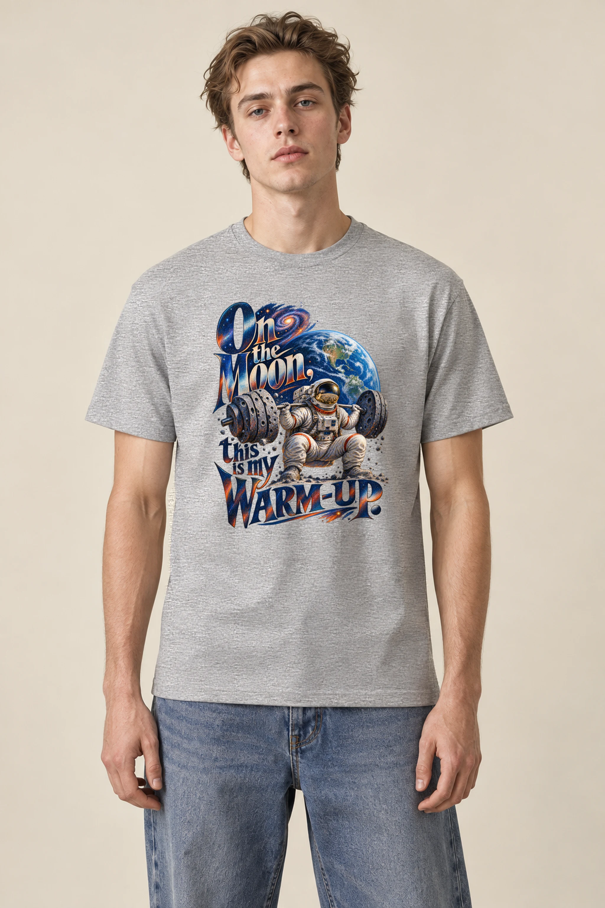 "On the Moon Warm-Up" Heavyweight Unisex Crewneck T-shirt