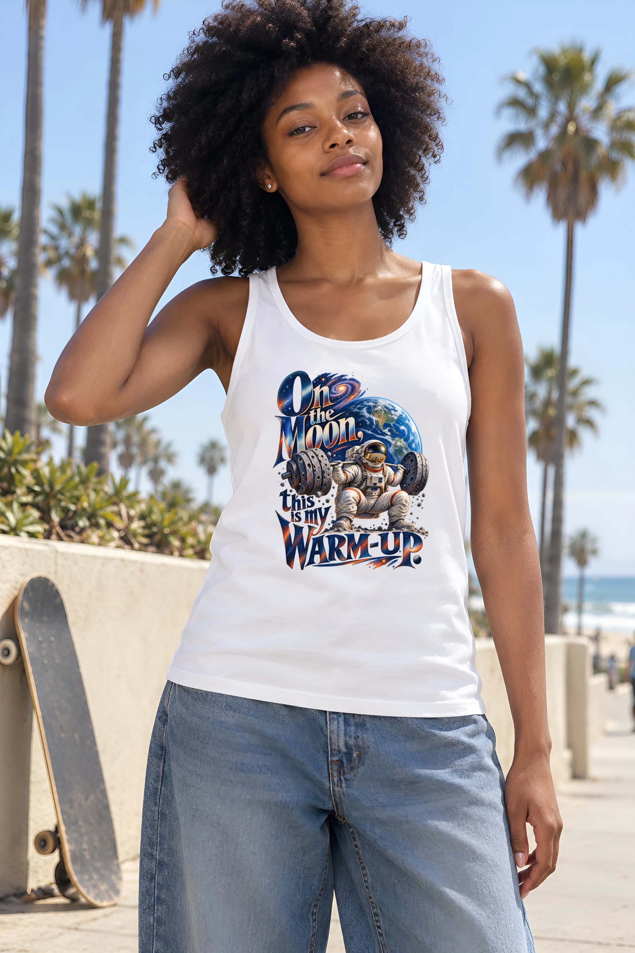 "On the Moon, Warm-Up" Unisex Jersey Tank