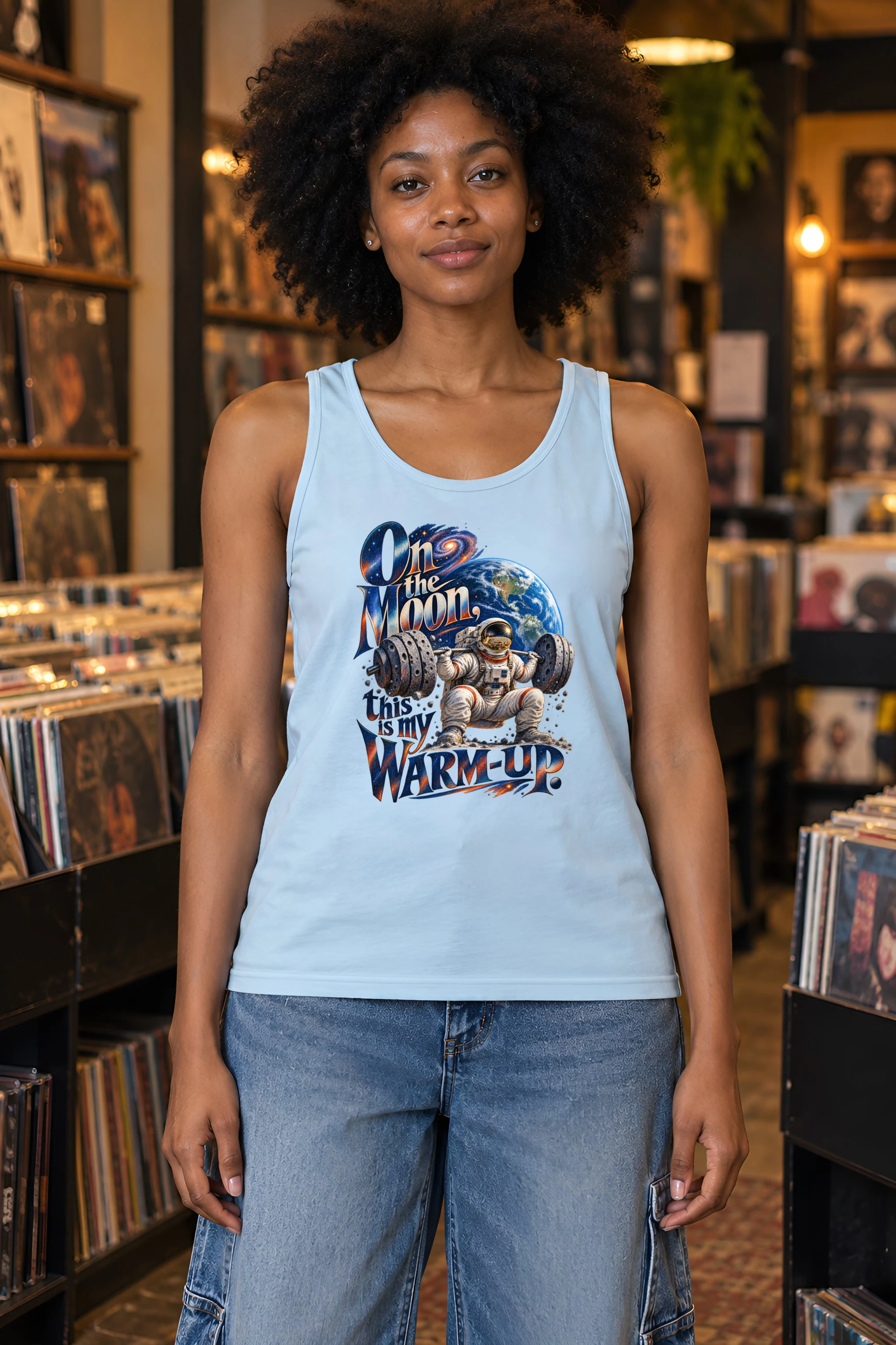 "On the Moon, Warm-Up" Unisex Jersey Tank