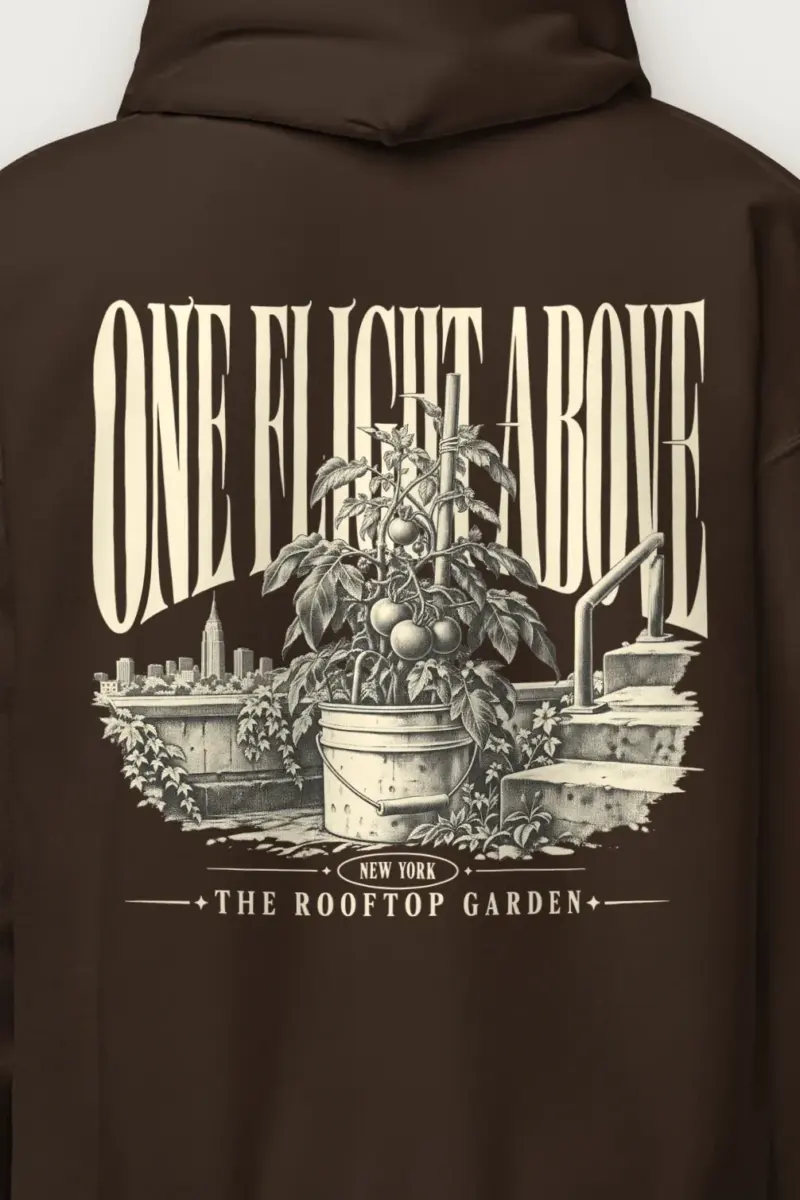"One Flight Above" Heavy Blend Unisex Pullover Hoodie - the graphic up close