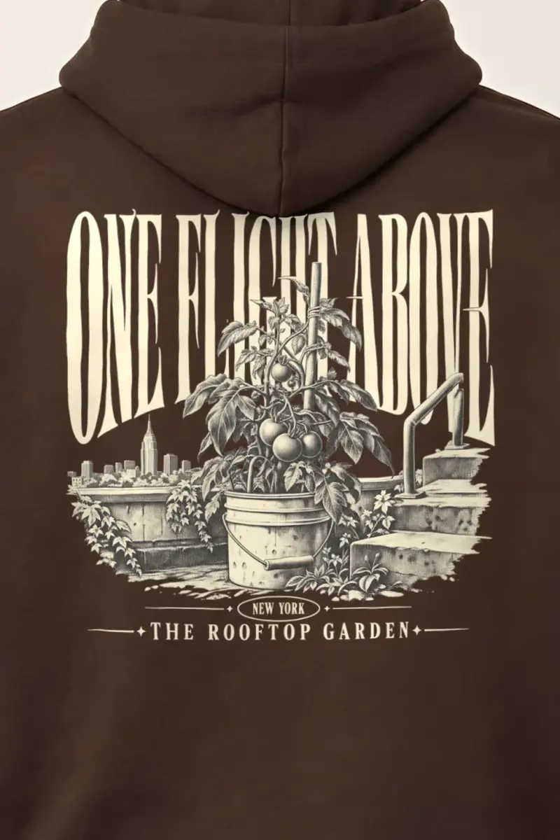 "One Flight Above" Heavy Blend Unisex Pullover Hoodie - the graphic up close