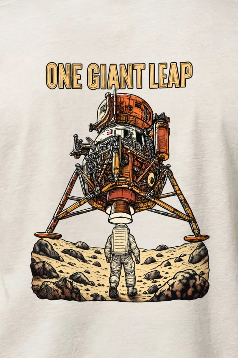 "One Giant Leap" Heavyweight Unisex Crewneck T-shirt - the graphic up close