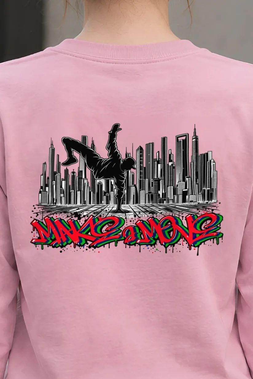 "One Hand Breakdancer" Unisex Longsleeve T-shirt - the graphic up close