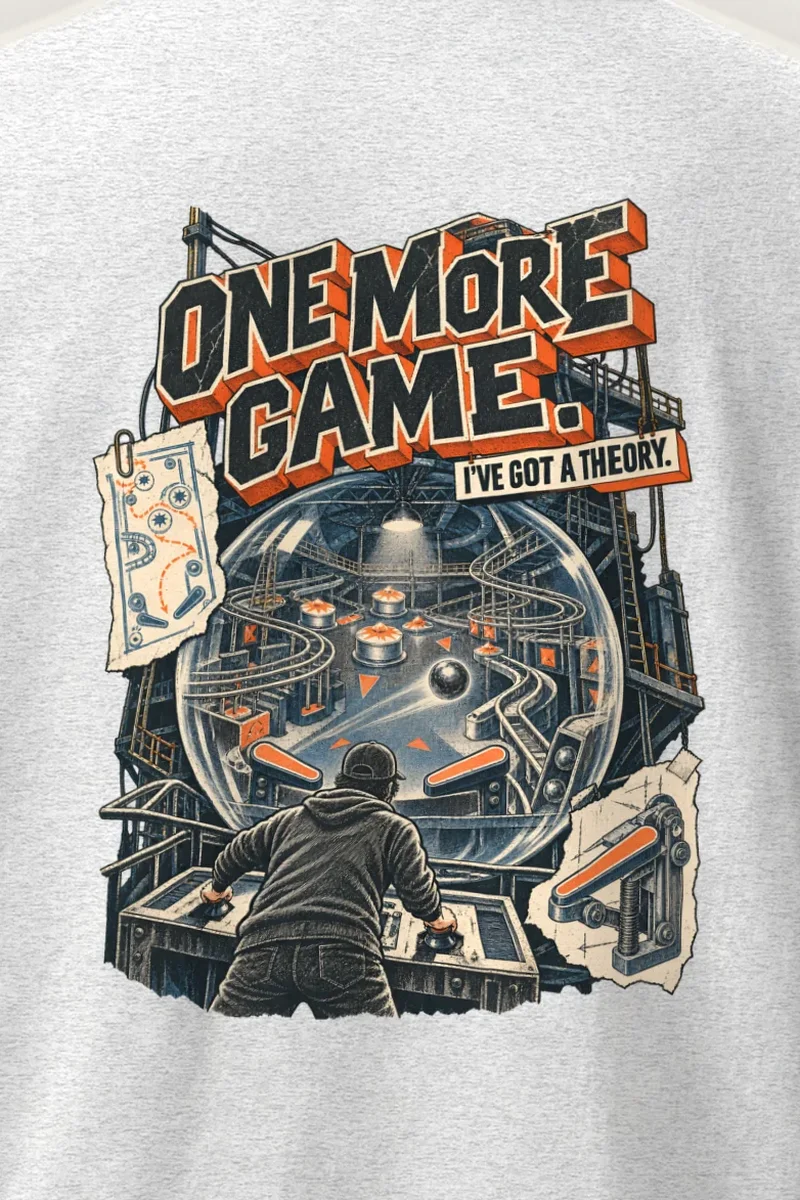 "One More Game" Heavyweight Unisex Crewneck T-shirt - the graphic up close