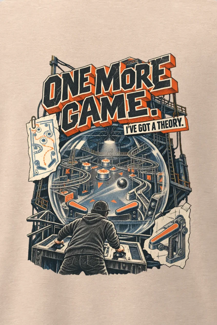 "One More Game" Men’s Oversized Heavyweight Crewneck T-Shirt - the graphic up close
