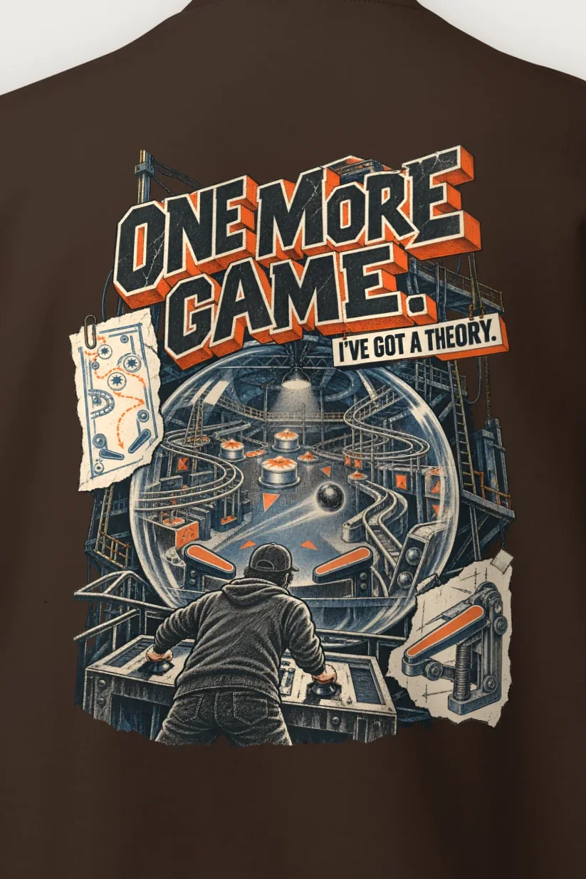 "One More Game Pinball" Heavy Blend Unisex Crewneck Sweatshirt - the graphic up close
