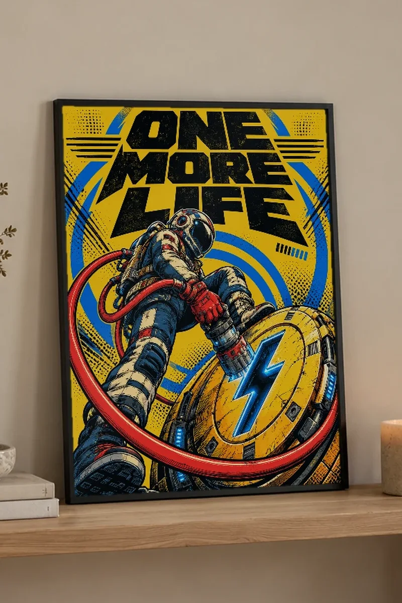 "One More Life" Premium Wooden Framed Poster - the graphic up close