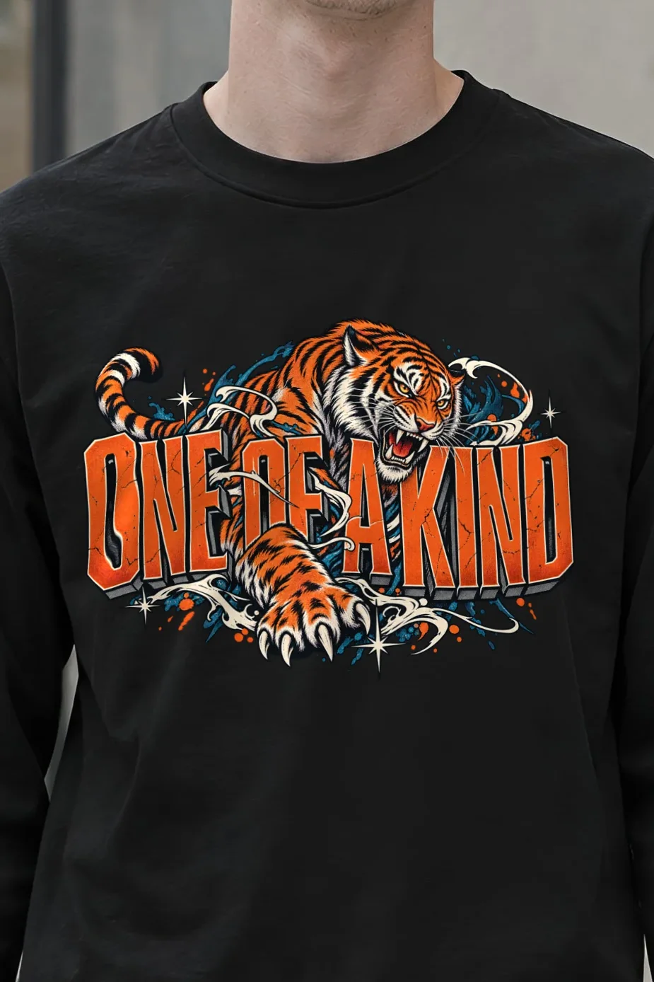 "Lunging Tiger Letter Longsleeve" Unisex Longsleeve T-shirt - the graphic up close