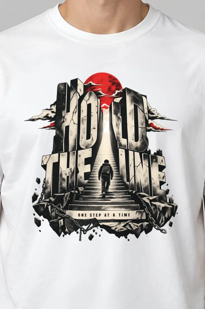 "One Step At A Time" Heavyweight Unisex Crewneck T-shirt - the graphic up close