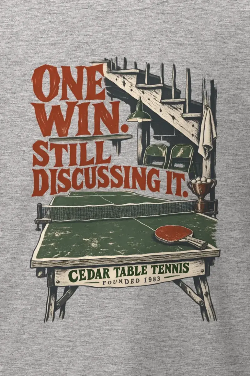 "One Win Still Discussing It" Heavyweight Unisex Crewneck T-shirt - the graphic up close