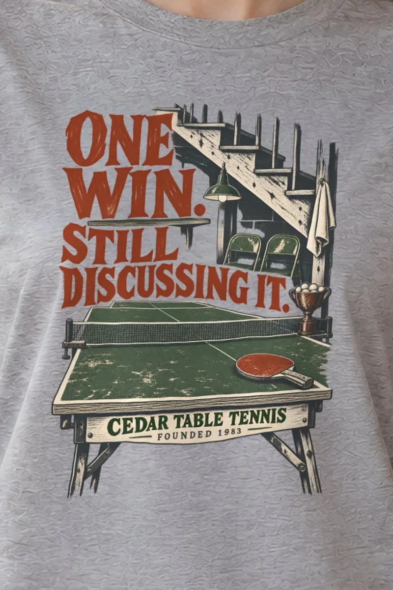 "One Win Still Discussing It" Heavyweight Unisex Crewneck T-shirt - the graphic up close