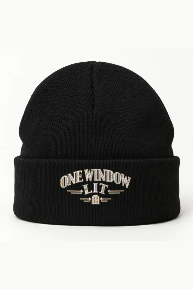 "One Window Lit" Cuffed Beanie · Embroidered