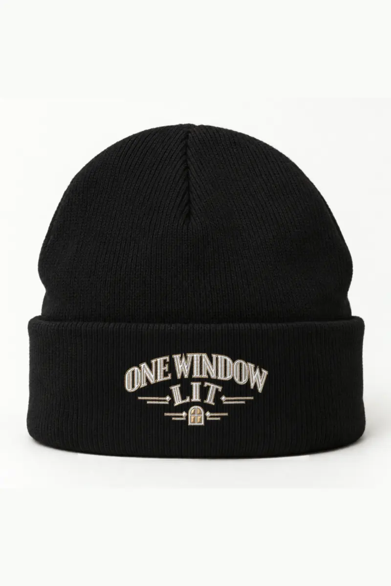 "One Window Lit" Cuffed Beanie · Embroidered