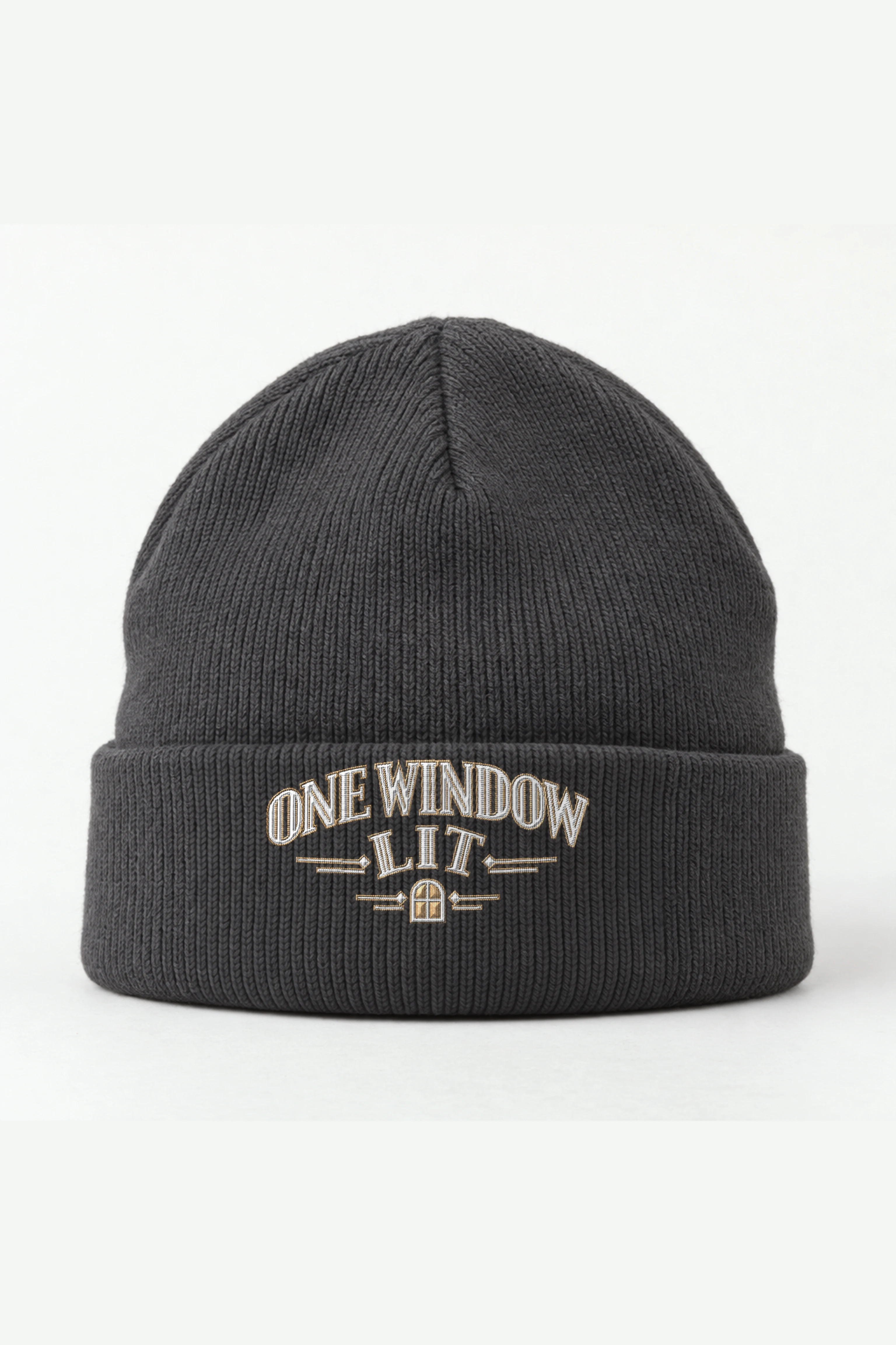 "One Window Lit" Cuffed Beanie · Embroidered