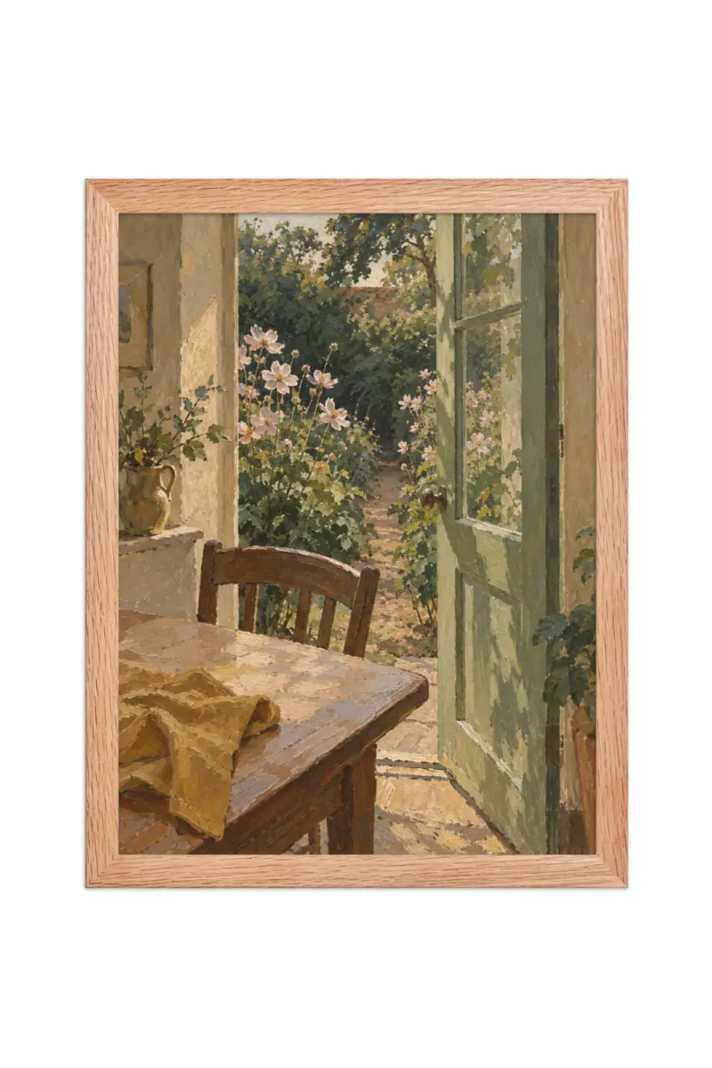 "Open Garden Door Painting" Premium Wooden Framed Poster