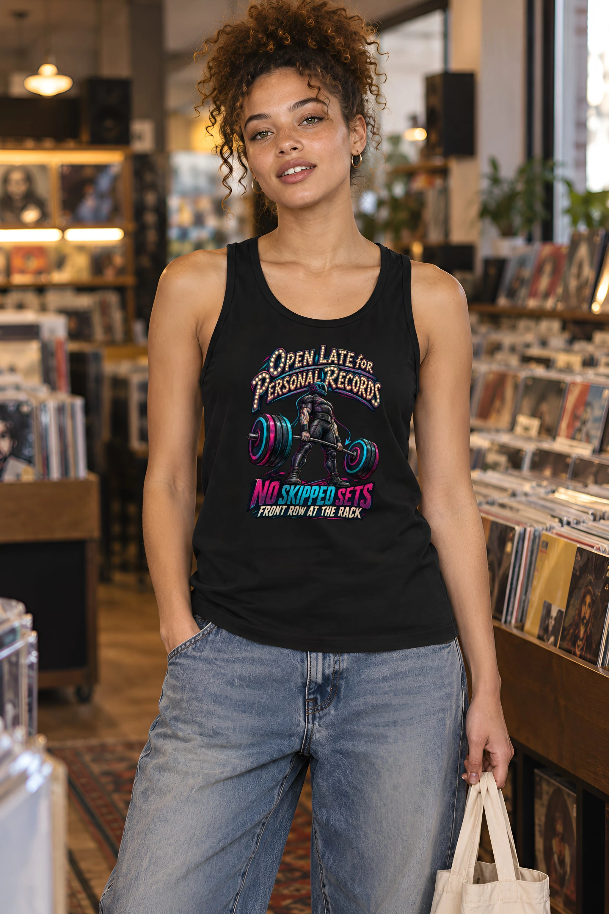 "Open Late for Personal Records" Unisex Jersey Tank