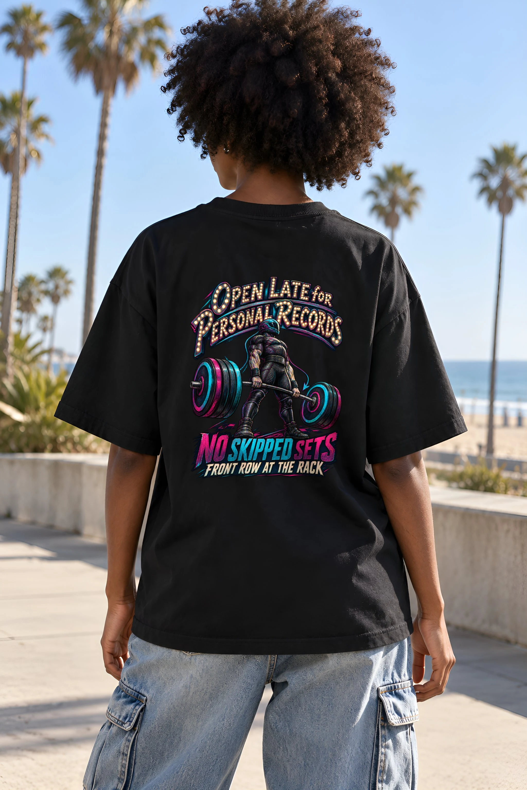 "Open Late for Personal Records" Unisex Oversized Heavyweight Crewneck T-Shirt