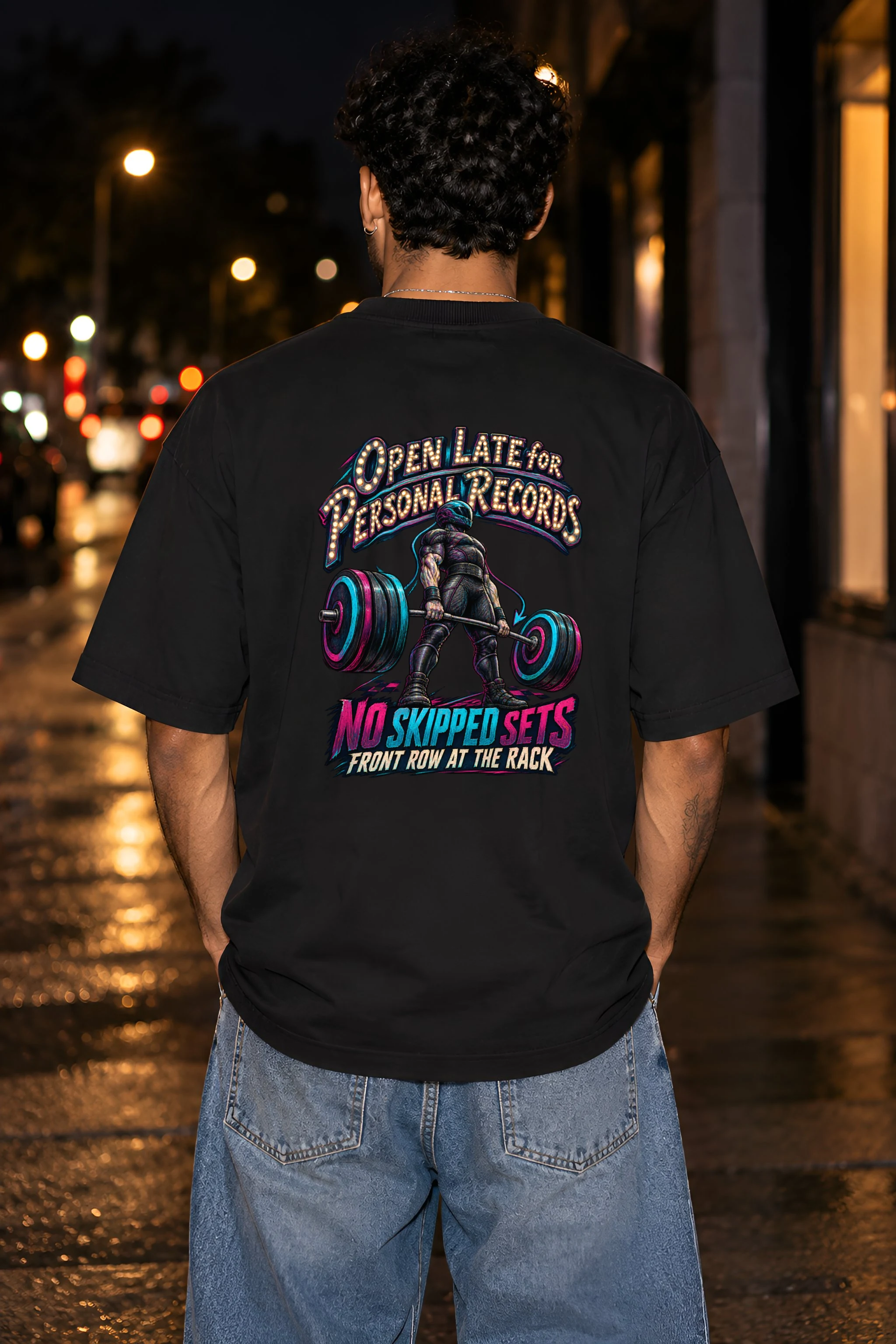 "Open Late for Personal Records" Unisex Oversized Heavyweight Crewneck T-Shirt