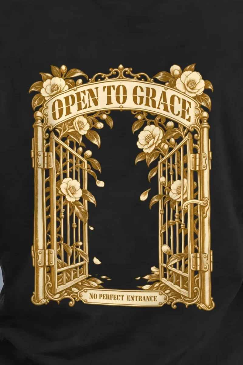 "Open to Grace" Heavyweight Unisex Crewneck T-shirt - the graphic up close