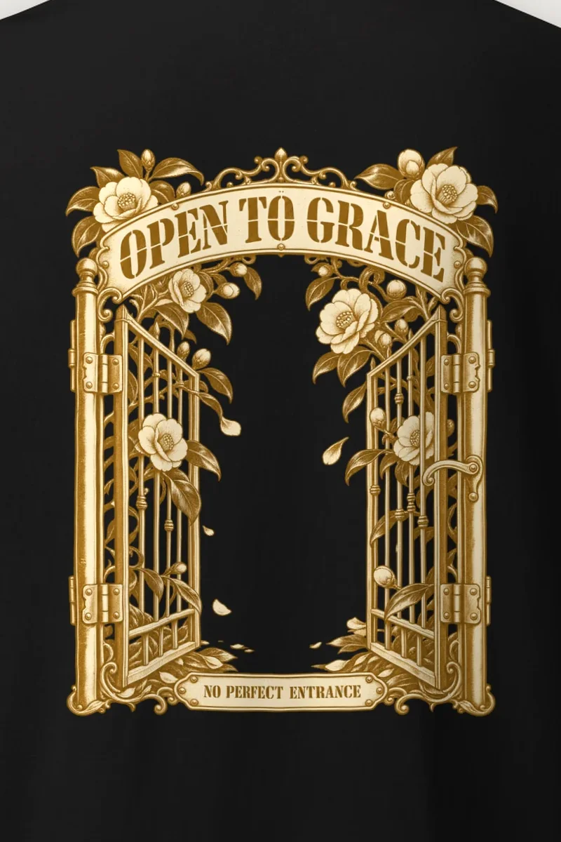 "Open to Grace" Heavyweight Unisex Crewneck T-shirt - the graphic up close