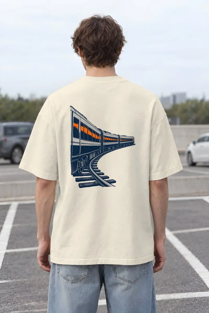 "Orange Window Passenger Train" Men's Oversized Heavyweight Crewneck T-Shirt
