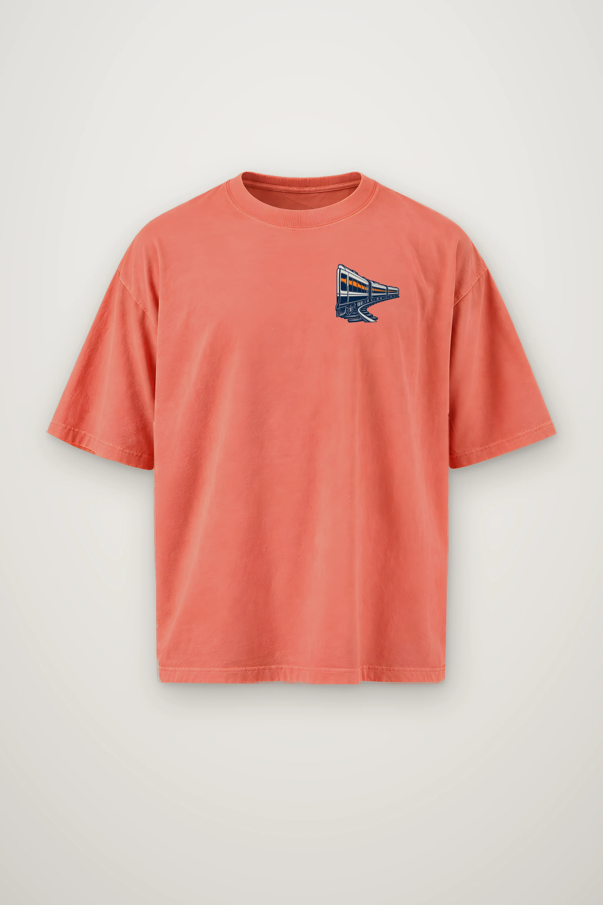 "Orange Window Passenger Train" Men's Oversized Heavyweight Crewneck T-Shirt